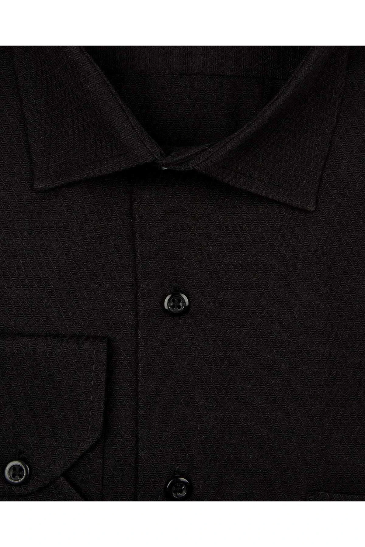 Bol Kesim Armür Desenli Siyah Erkek Gömlek