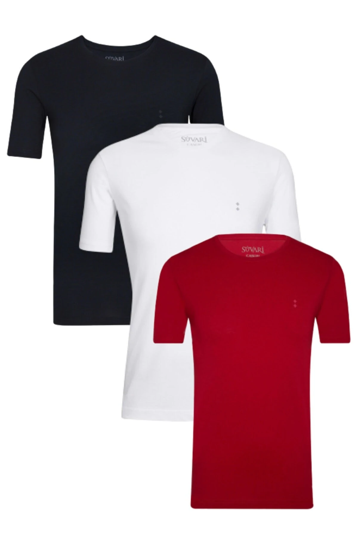 Erkek Siyah Beyaz Haki Pamuk O Yaka 3lü Tshirt