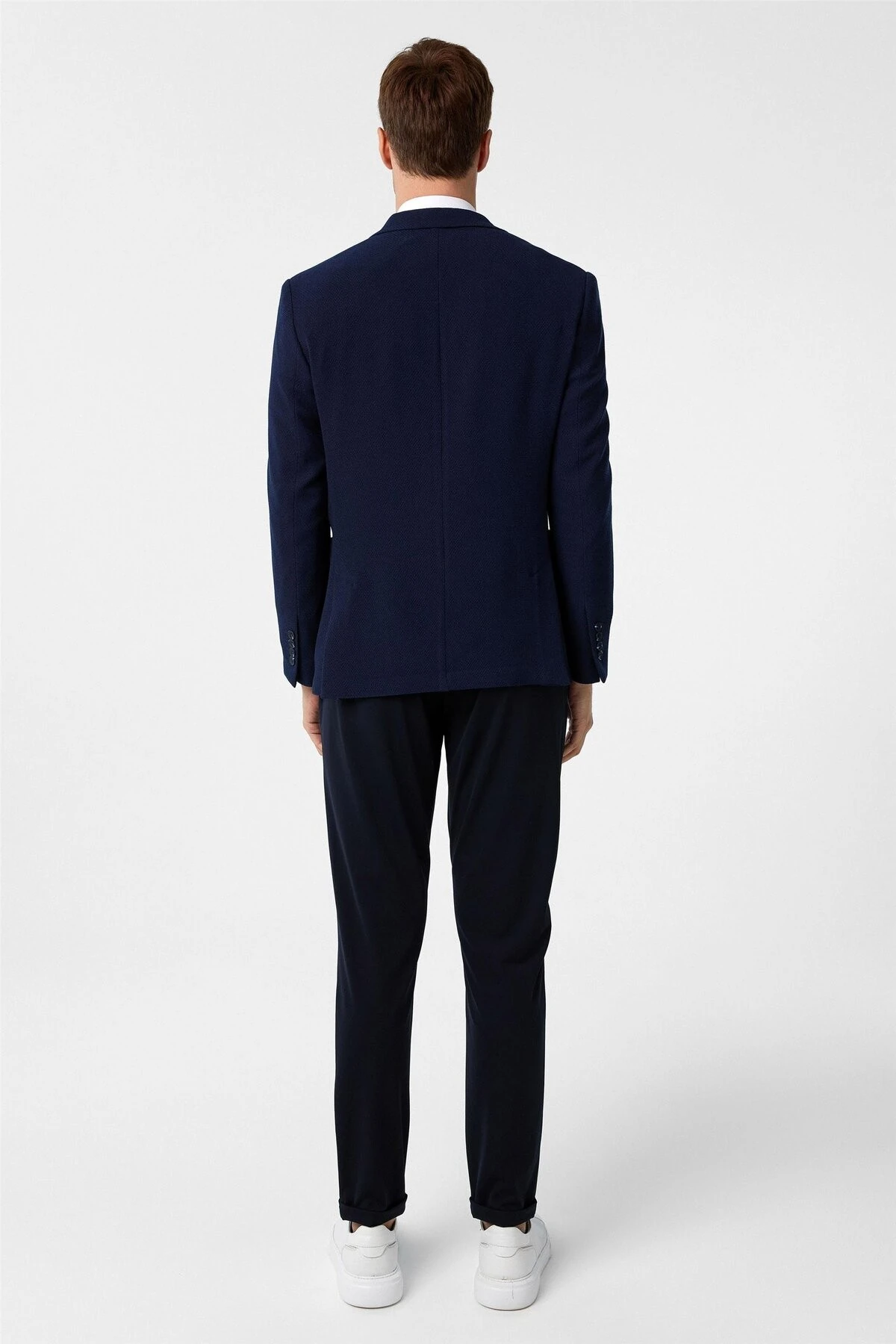 Lacivert Slim Fit Desenli Sivri Yaka 6 Drop Ceket