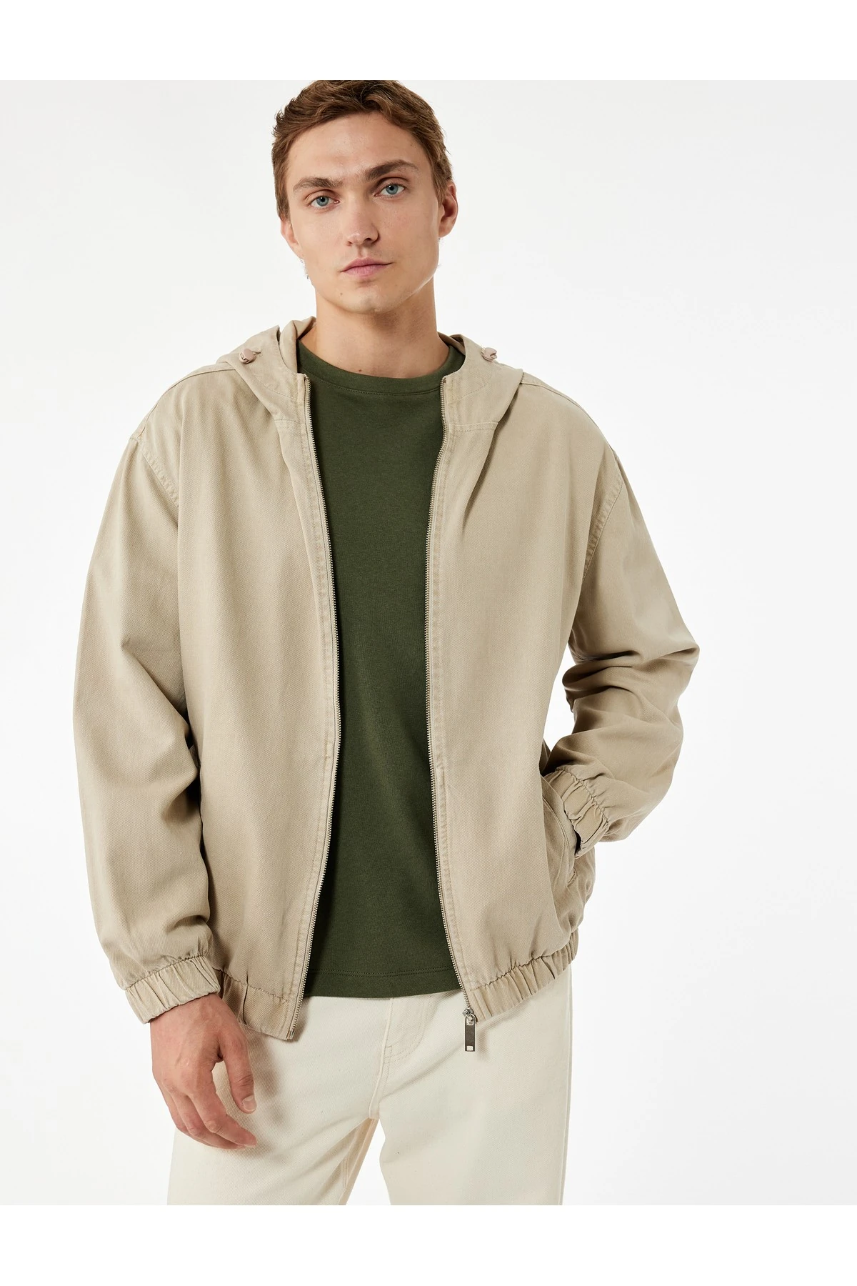 Pamuklu Cepli Uzun Kollu Fermuarlı Oversize Kapşonlu Jean Ceket