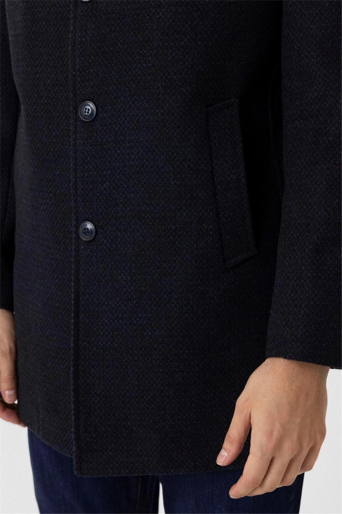 Lacivert Slim Desenli Mono Yaka Kaban