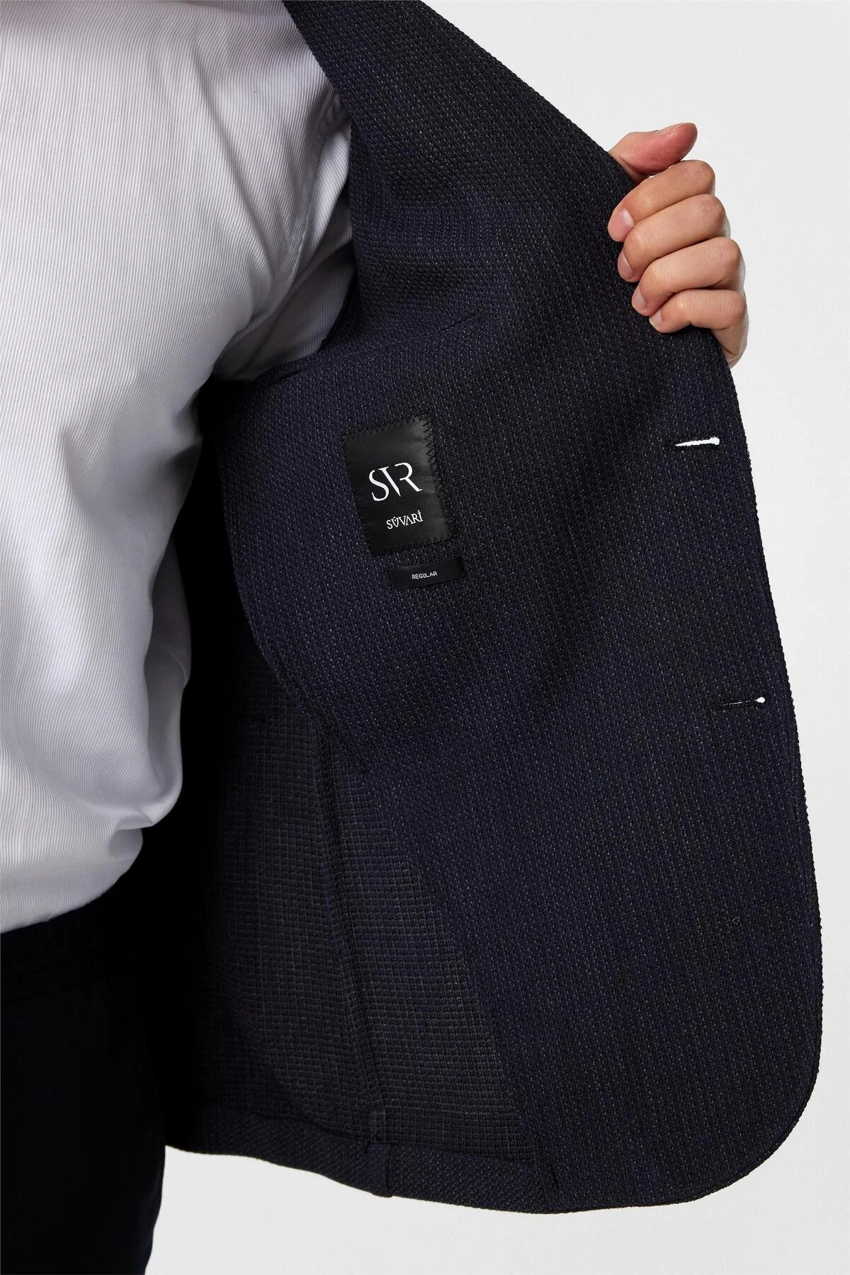 Lacivert Regular Fit Desenli 4 Drop Ceket