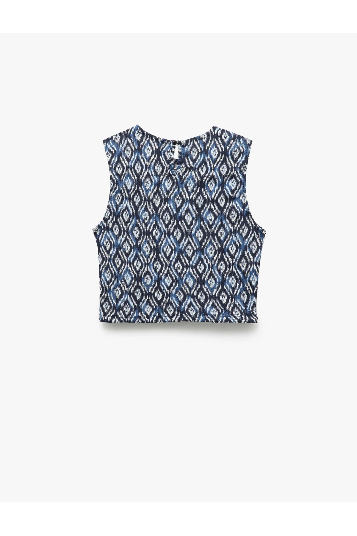 Desenli Bisiklet Yaka Bağcık Detaylı Kolsuz Crop Üst Bürümcük