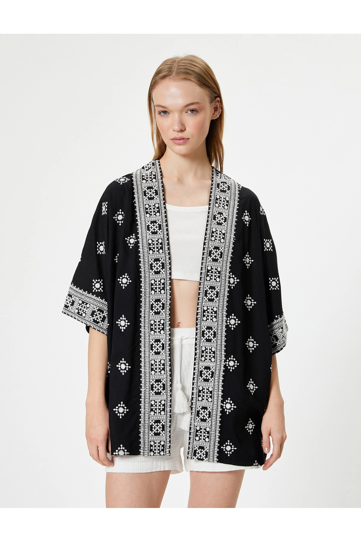 Viskon Kimono Nakışlı