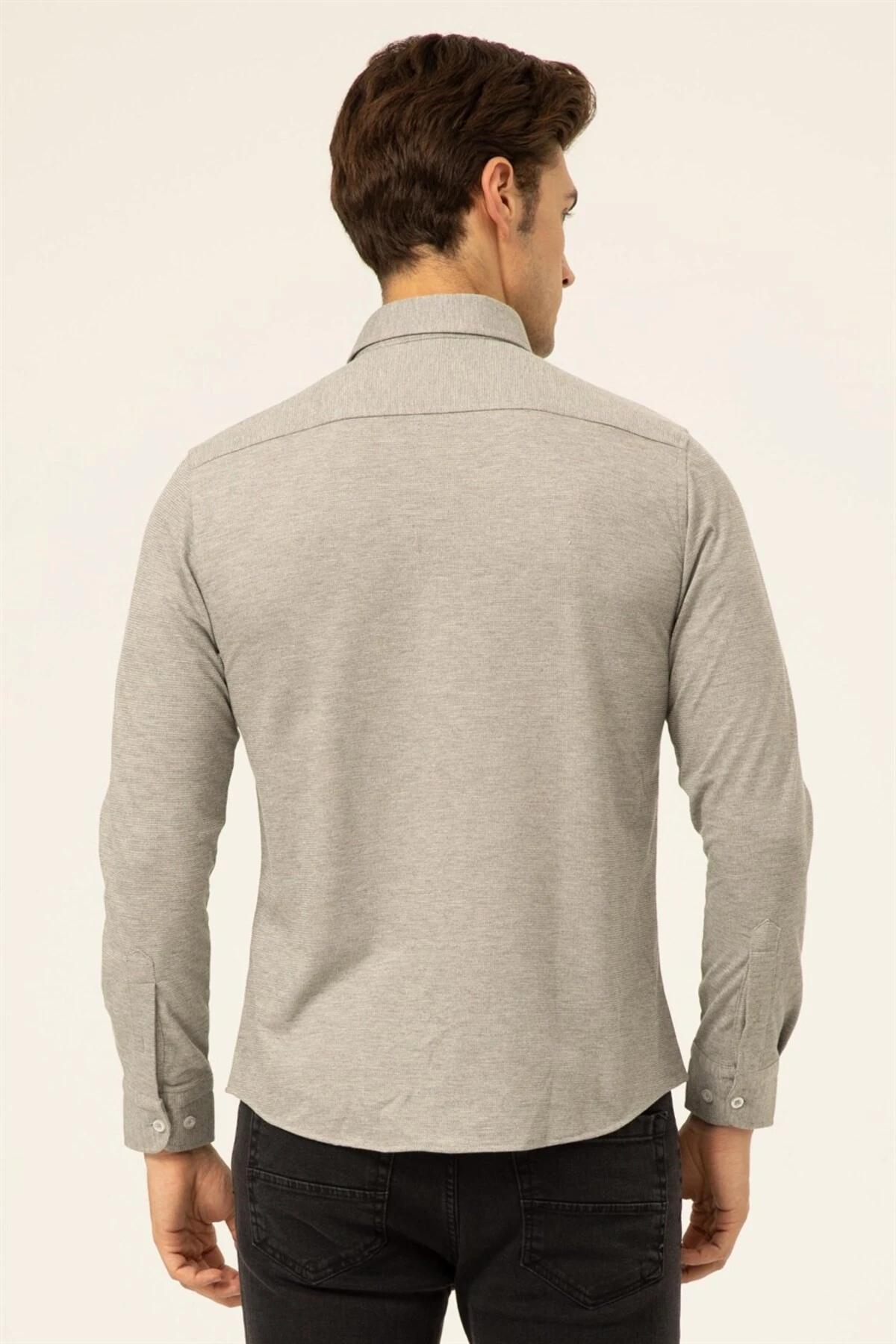 Süvari Slim Fit Uzun Kol Jakarlı Örme Bej Erkek Gömlek