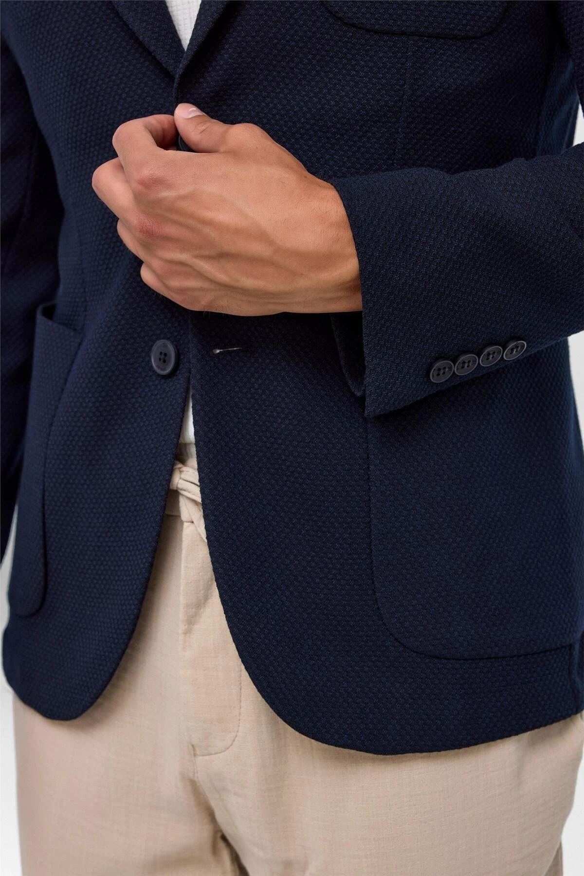 Lacivert Slim Desenli Sivri Yaka 6 Drop Ceket