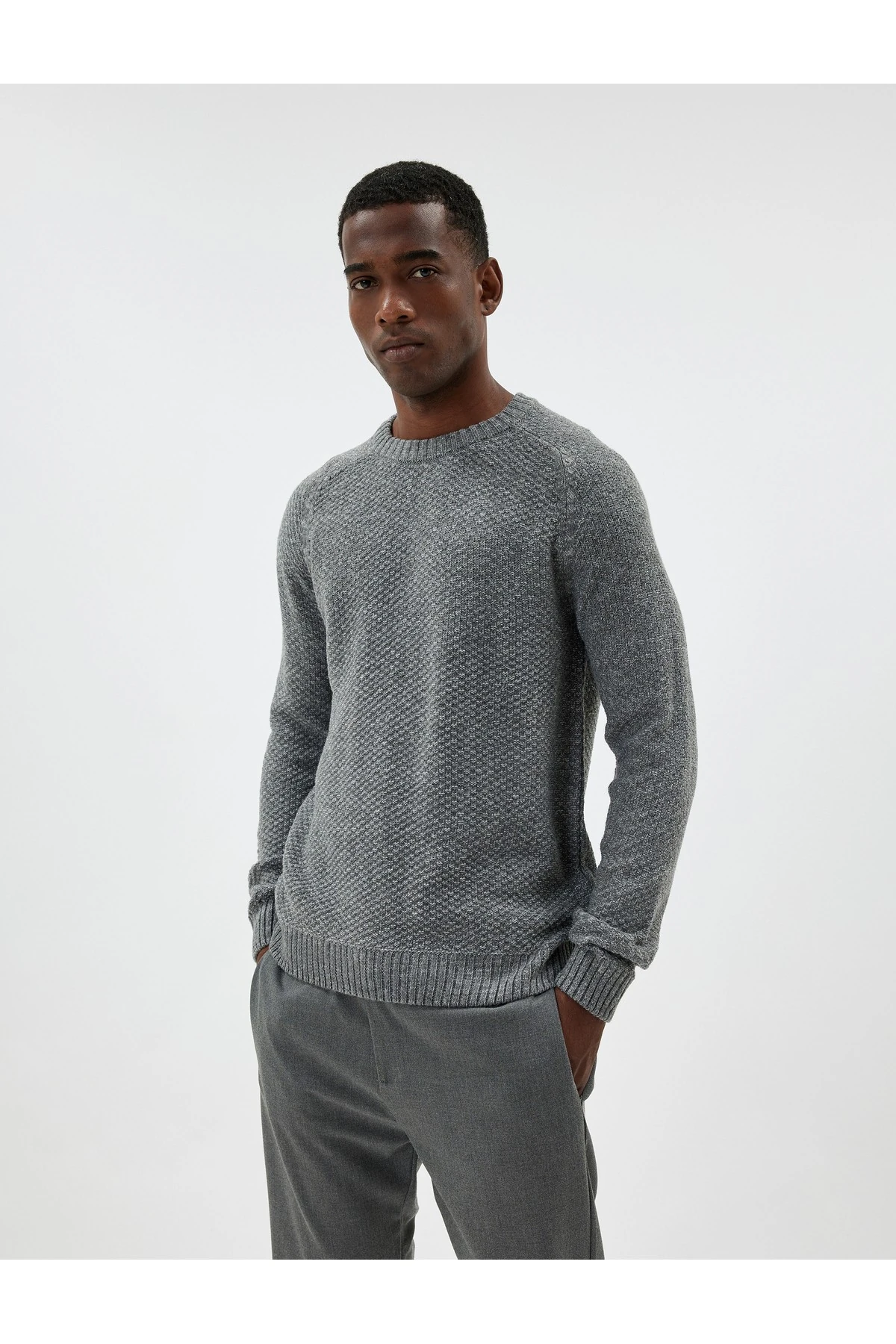 Kışlık Triko Kazak Basic Bisiklet Yaka Dokulu Uzun Kollu