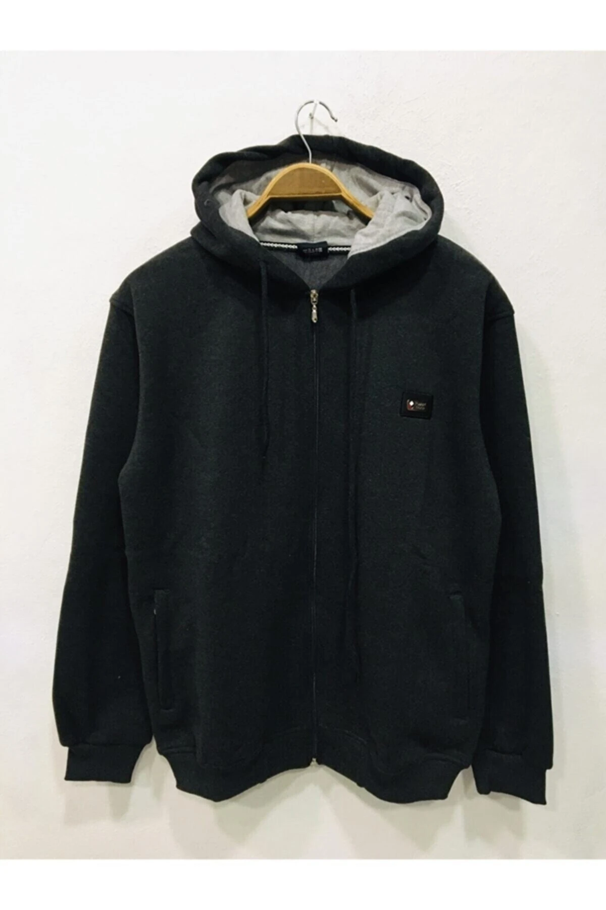 Massi İçi Kalın Fermuarlı Kapüşonlu Mont Hırka Siyah