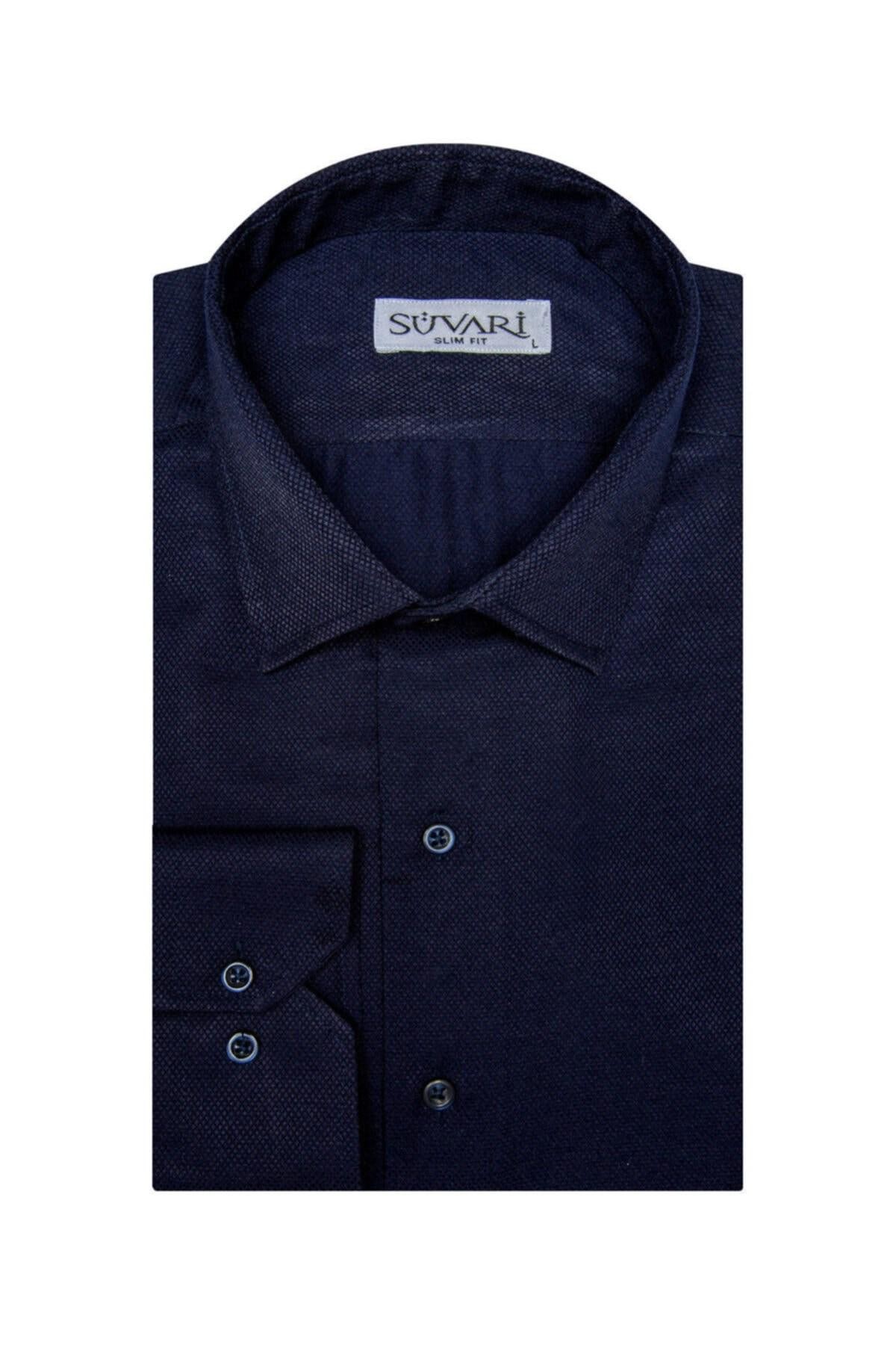 Slim Fit Armür Desenli Erkek Gömlek