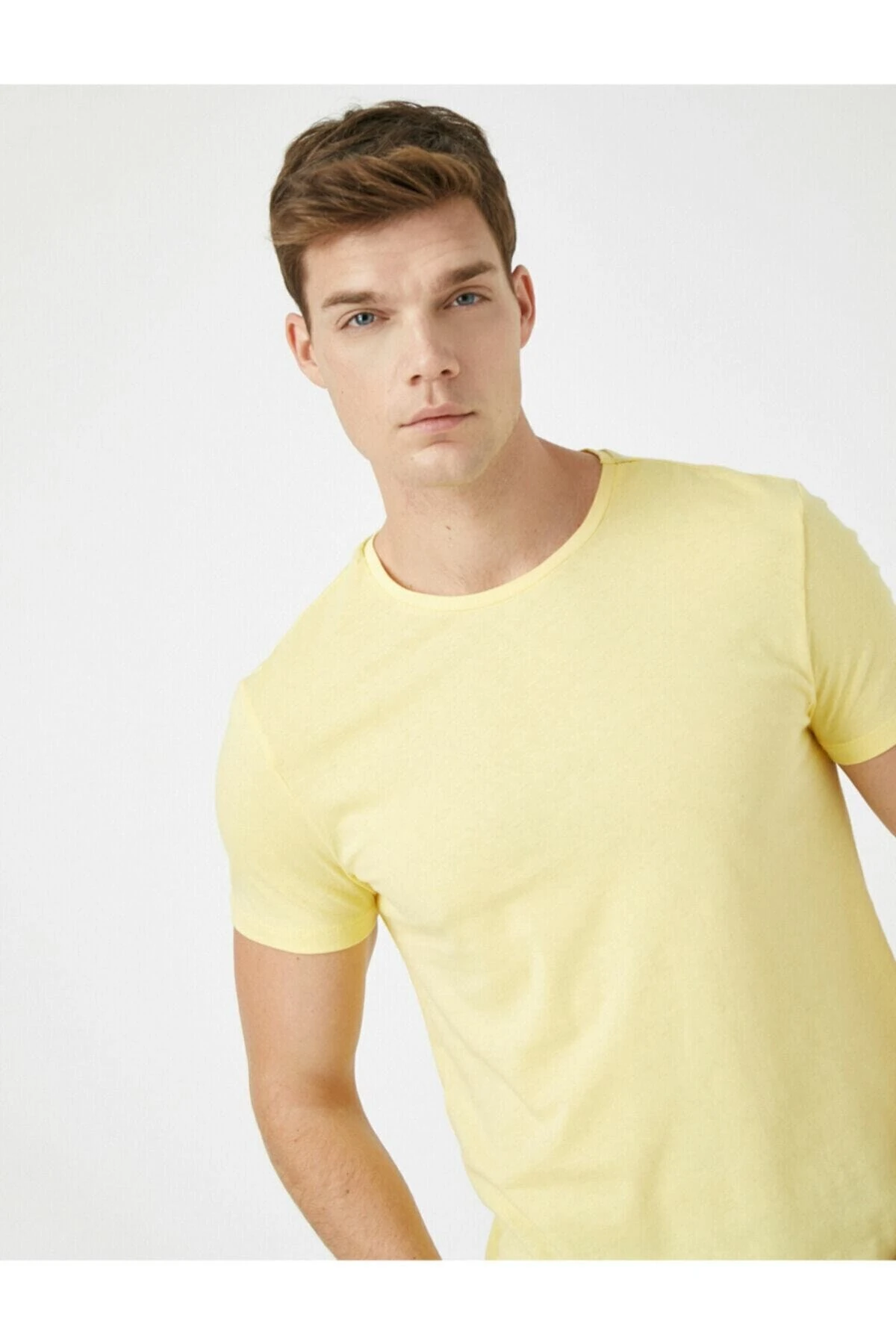 Erkek Sarı Basic Kisa Kollu Bisiklet Yaka Tisört