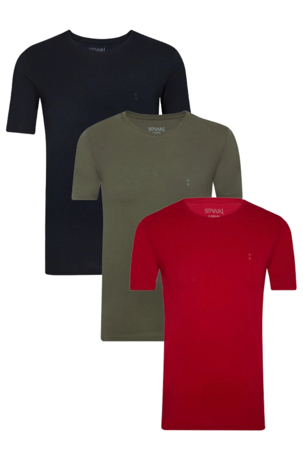 Erkek Siyah Beyaz Haki Pamuk O Yaka 3lü Tshirt