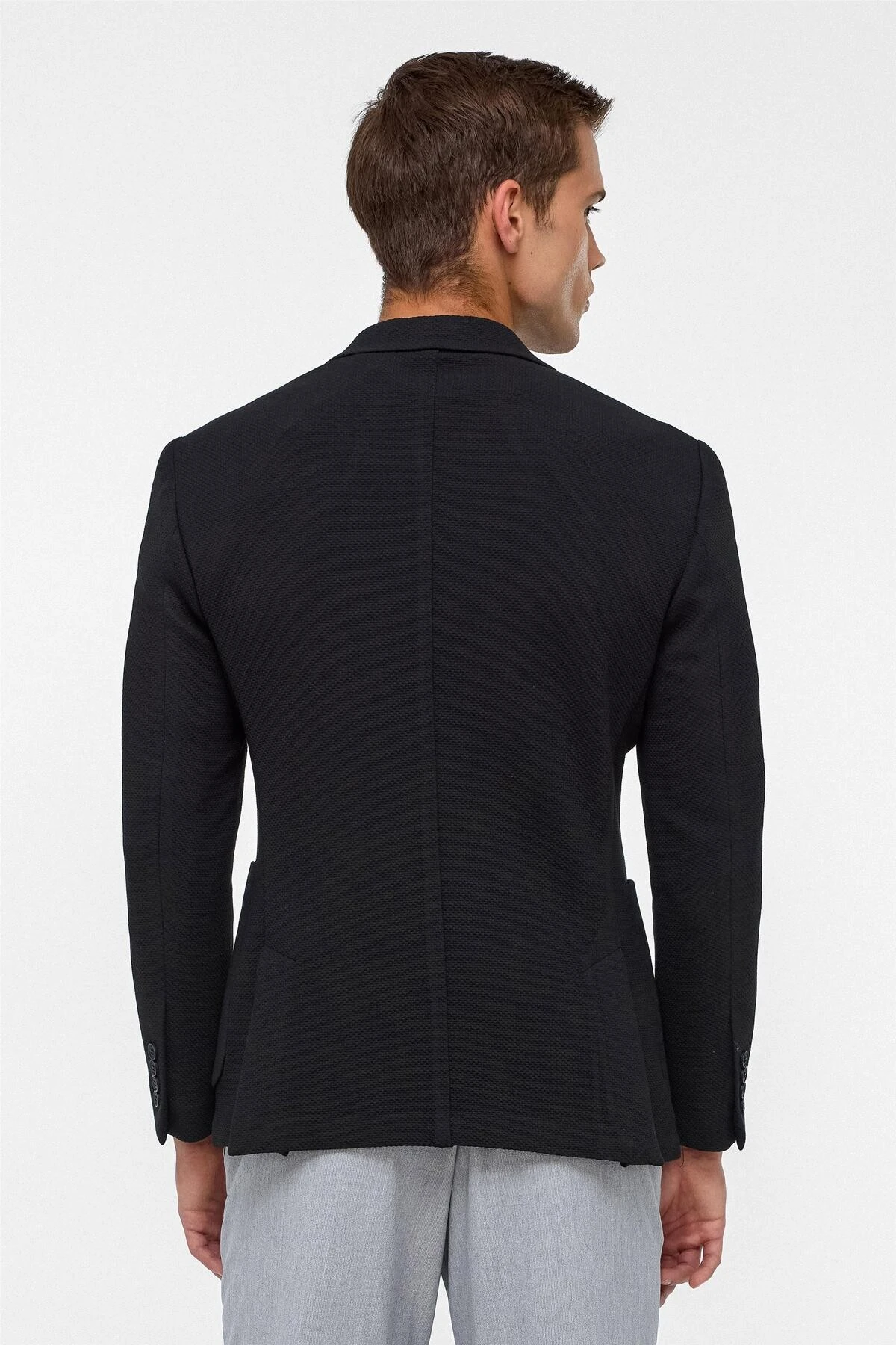 Siyah Slim Fit Desenli Mono Yaka 6 Drop Ceket