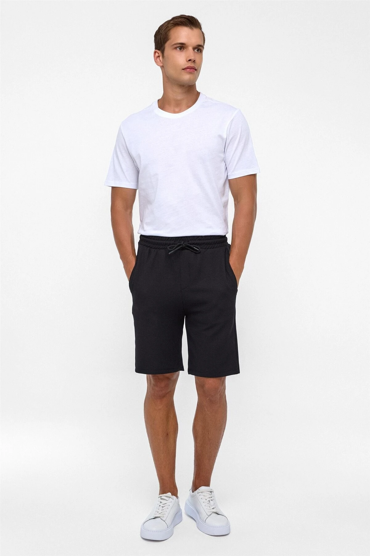 Lacivert Regular Armürlü Örme Şort