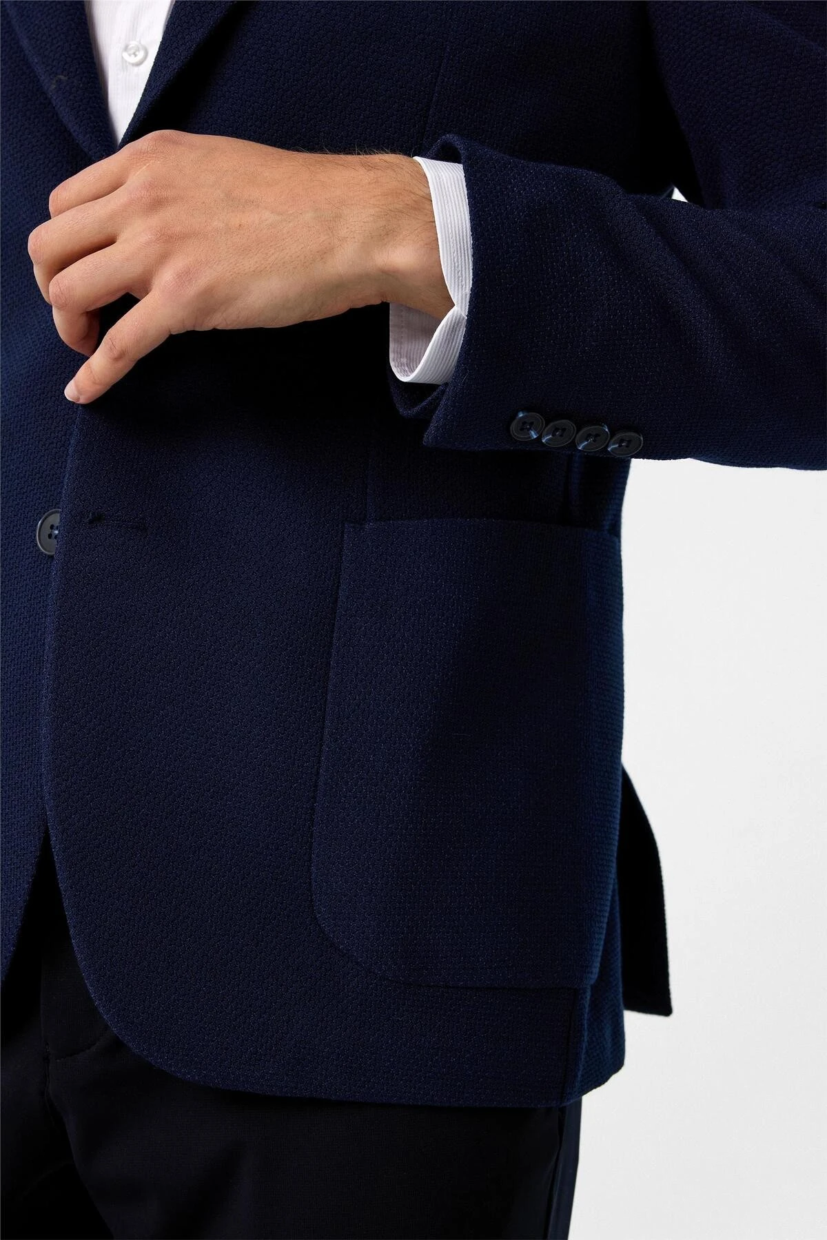 Lacivert Slim Fit Desenli Sivri Yaka 6 Drop Ceket