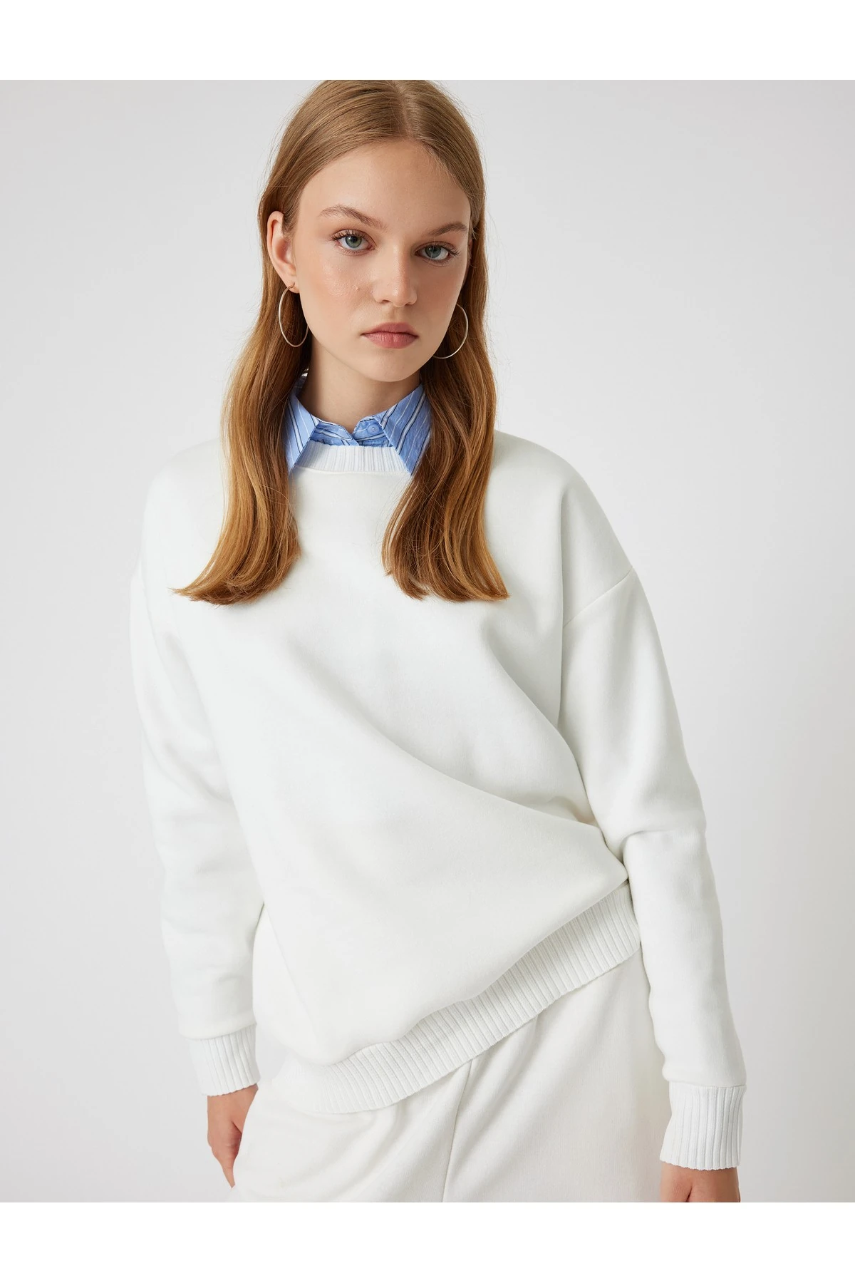 Şardonlu Basic Oversize Sweatshirt Uzun Kollu Bisiklet Yaka