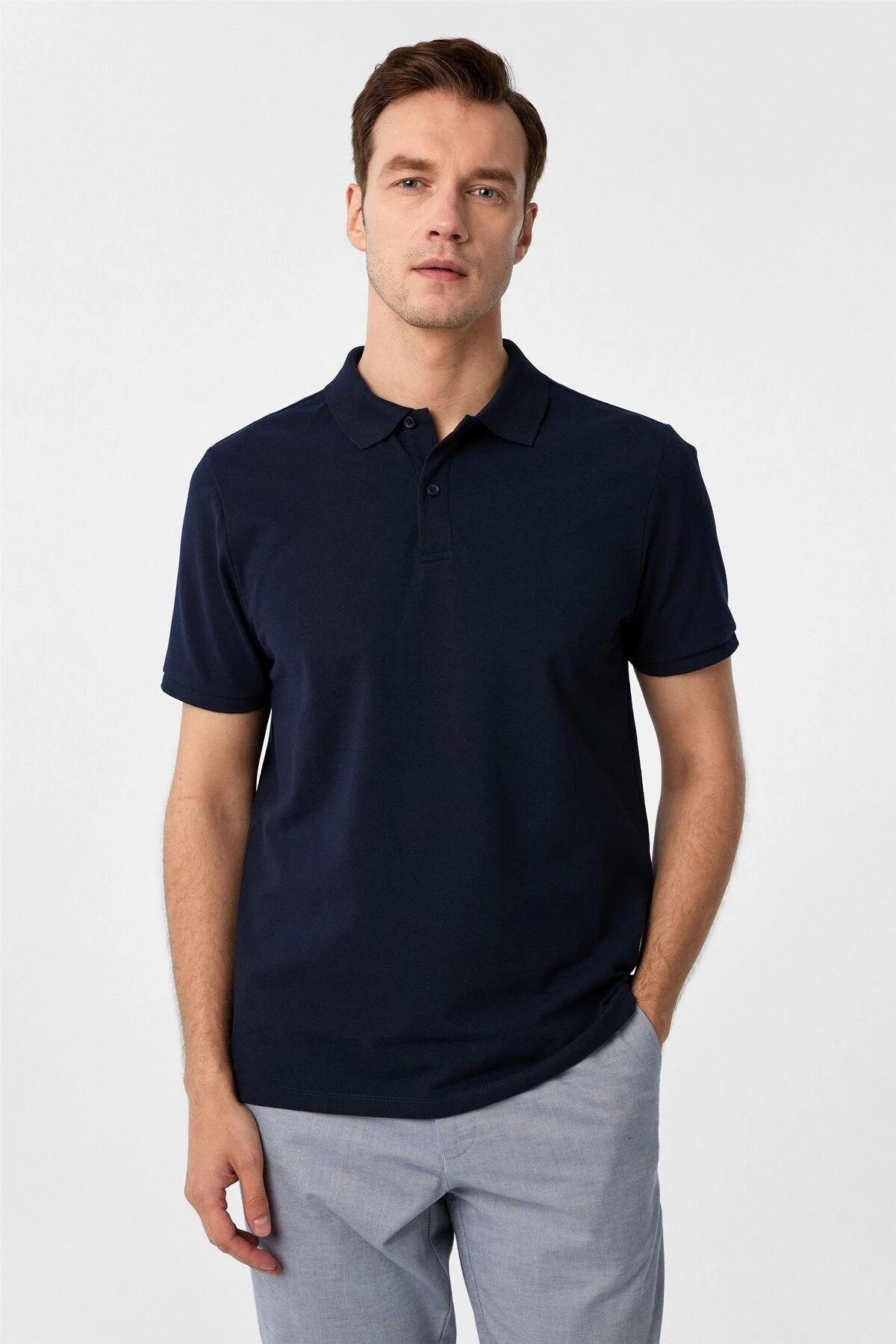 Lacivert Regular Armürlü Polo Yaka Tişört