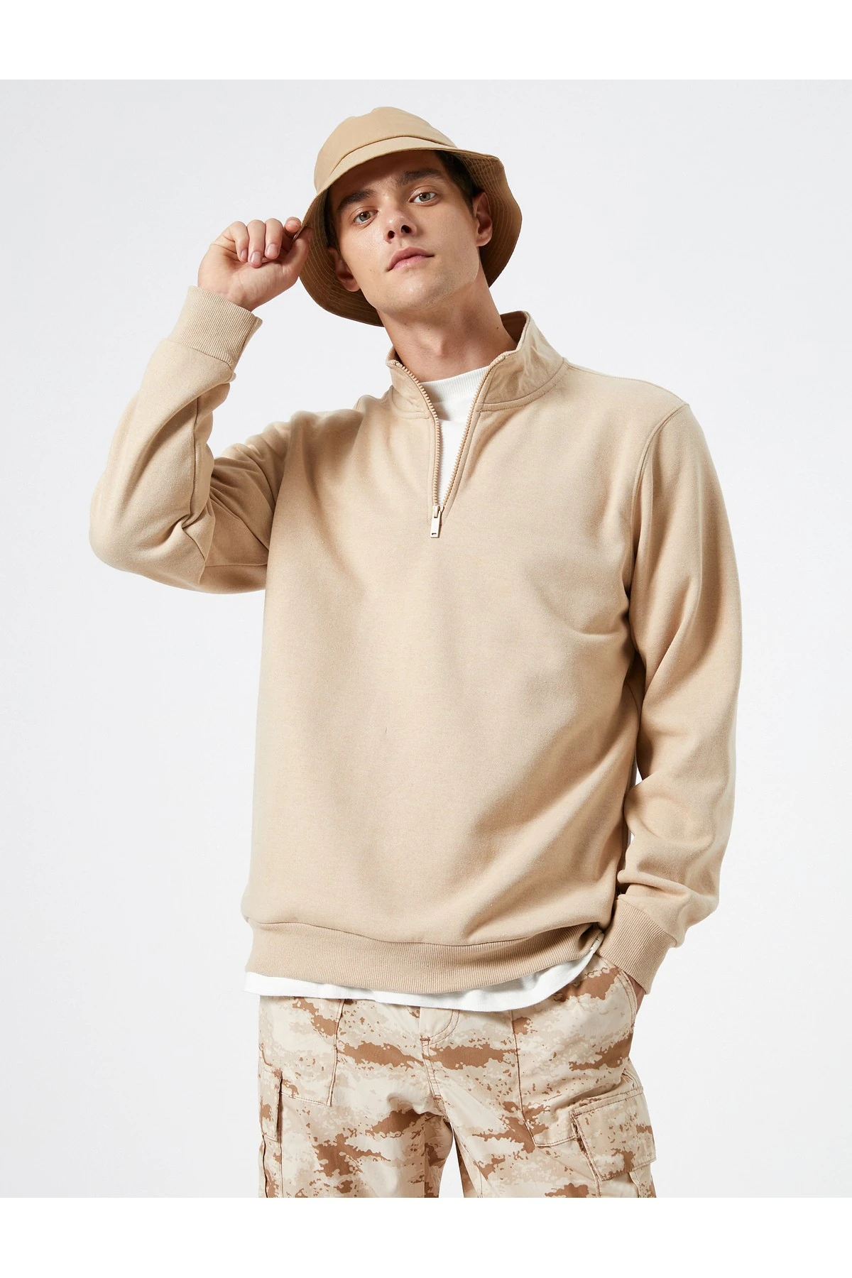 4WAM70126MK Koton Erkek Sweat BEJ