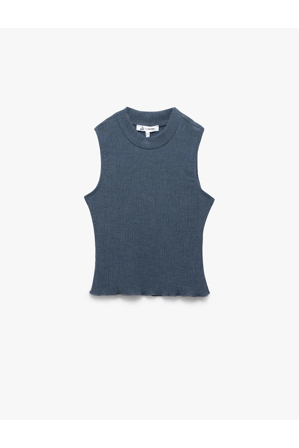 Slim Fit Bisiklet Yaka Kolsuz Bürümcük Crop Üst Bürümcük