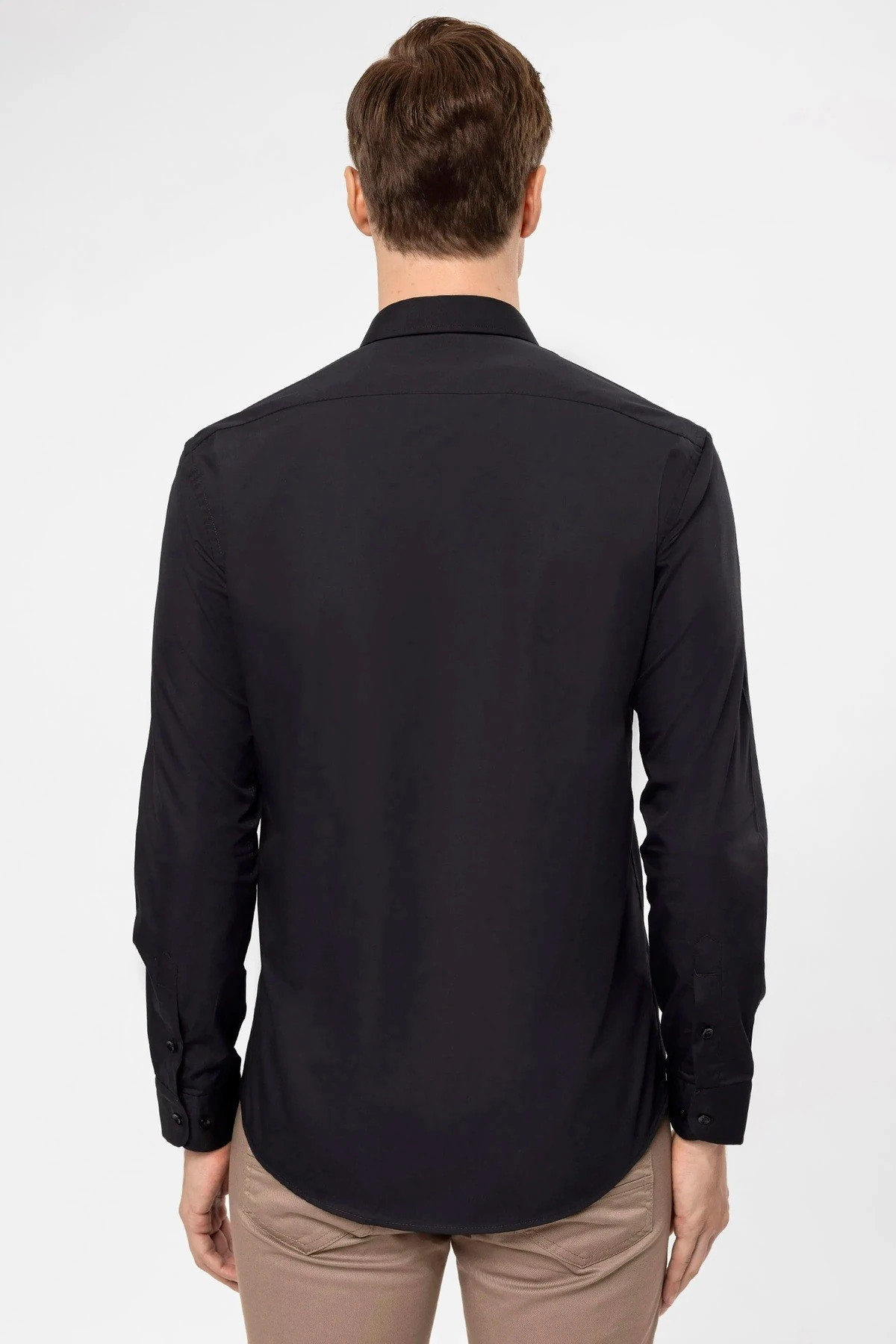 Süvari Dar Kalıp Kolay Ütülenebilir Pamuklu Düz Beyaz Gömlek