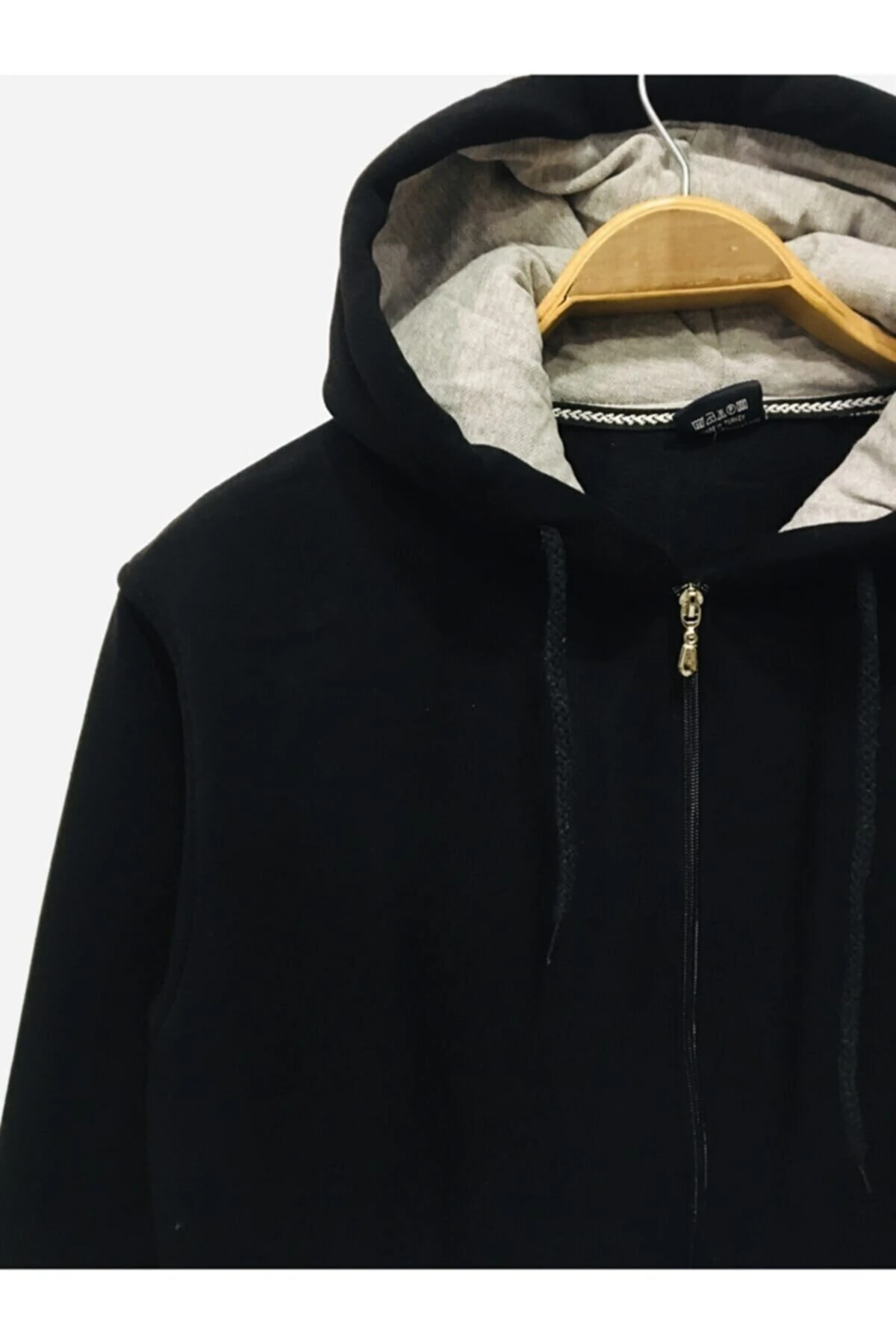 Massi İçi Kalın Fermuarlı Kapüşonlu Mont Hırka Siyah