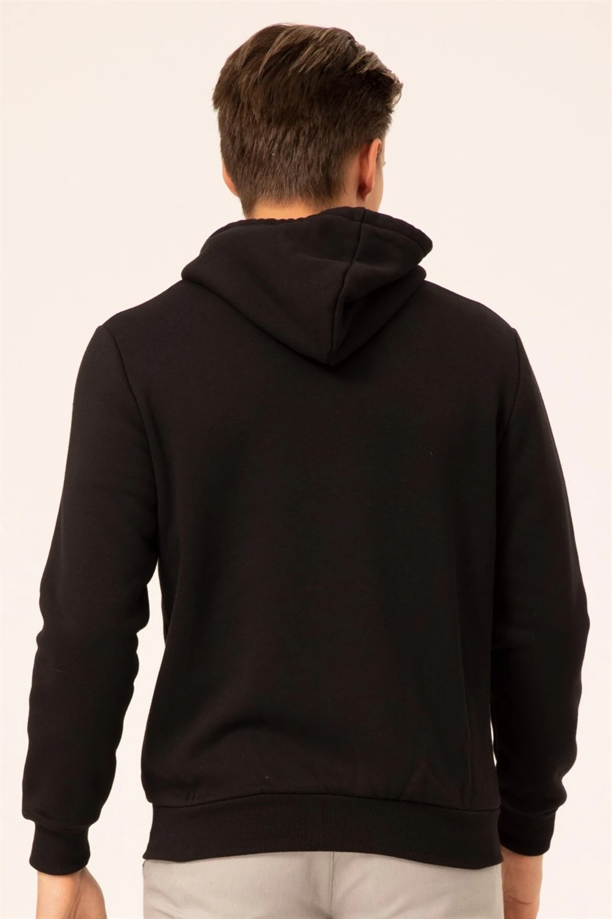 Süvari 3 Iplik Kapşonlu Fermuarlı Siyah Sweatshirt