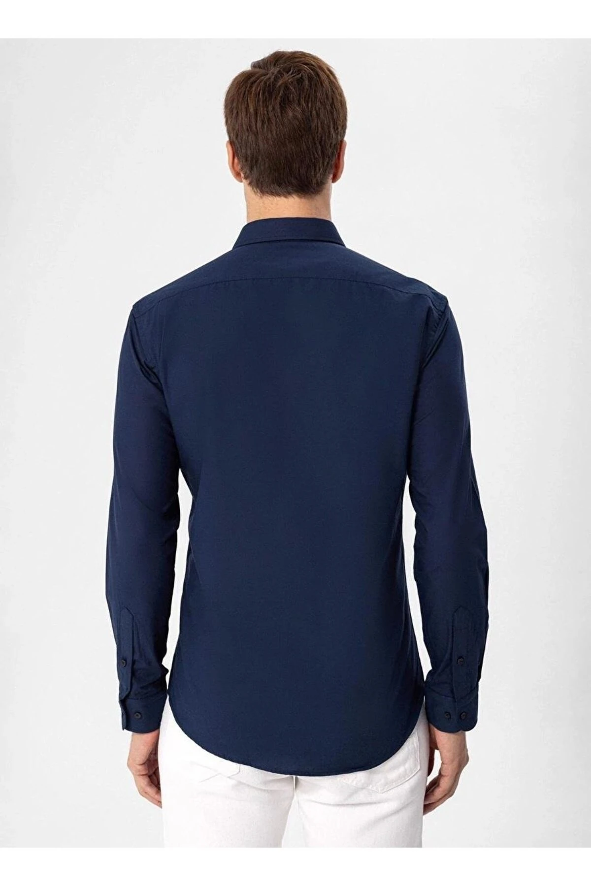 Süvari Dar Kalıp Kolay Ütülenebilir Pamuklu Düz Beyaz Gömlek