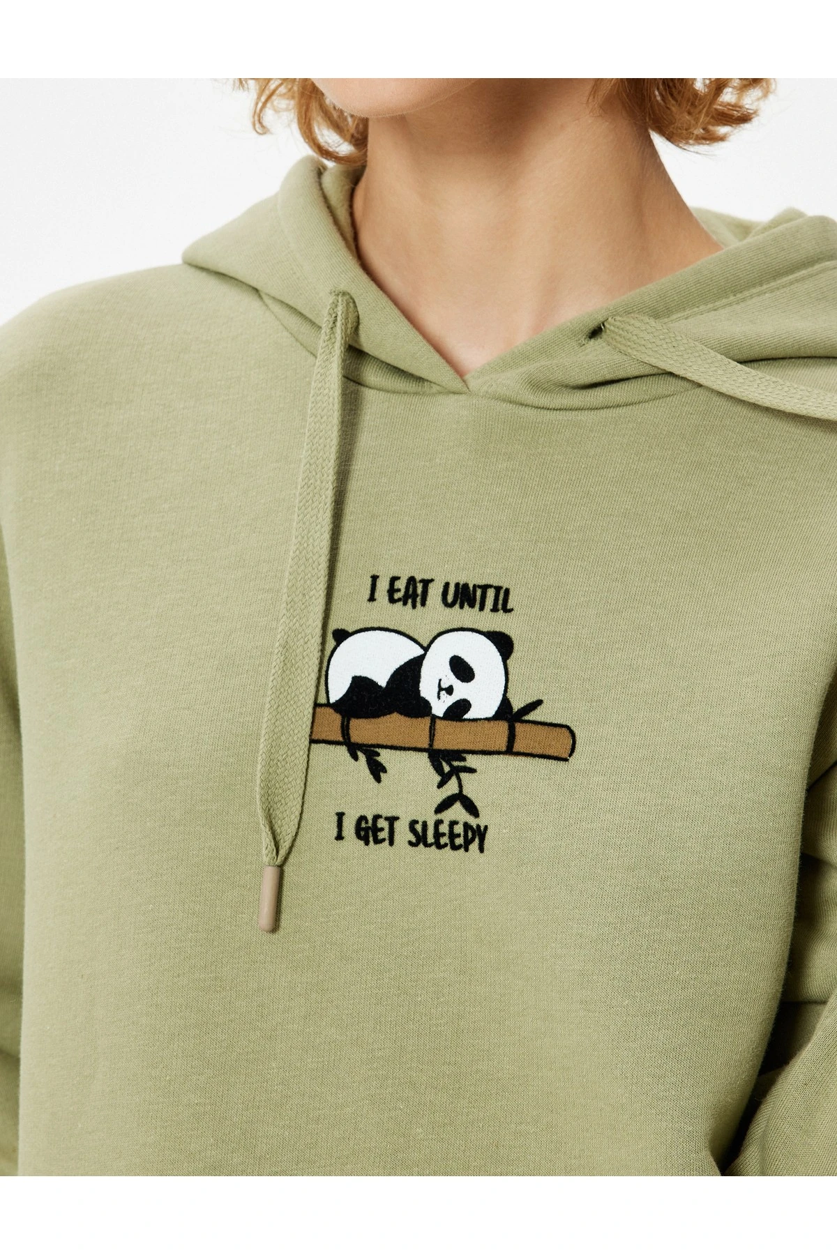 Şardonlu Oversize Kapüşonlu Sweatshirt Panda İşlemeli Kanguru Cepli