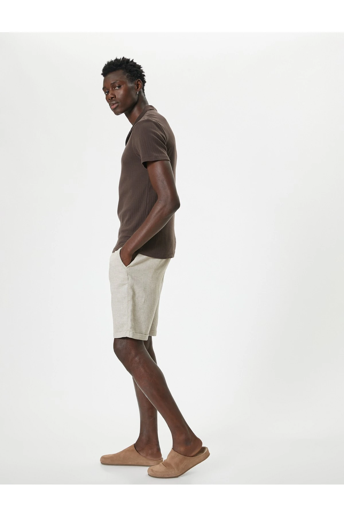 Bermuda Şort Cep Detaylı Keten Karışımlı