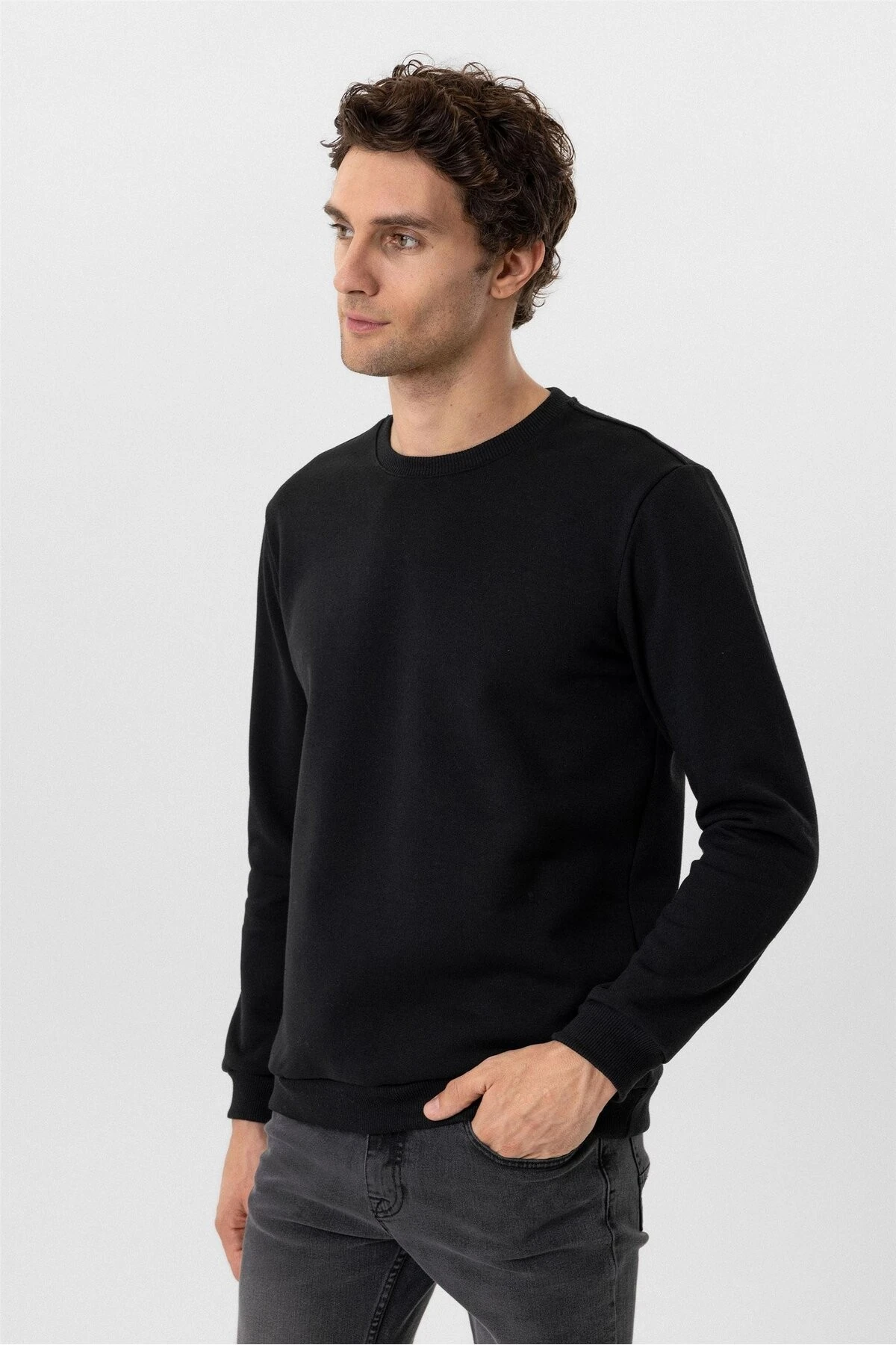 Oversize Kalıp Lacivert O Yaka 3 İplik Yumuşak Dokulu Sweat