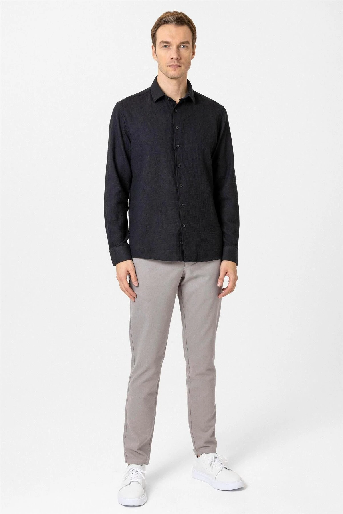 Köşeli Manşet Slimfit Desenli Gömlek