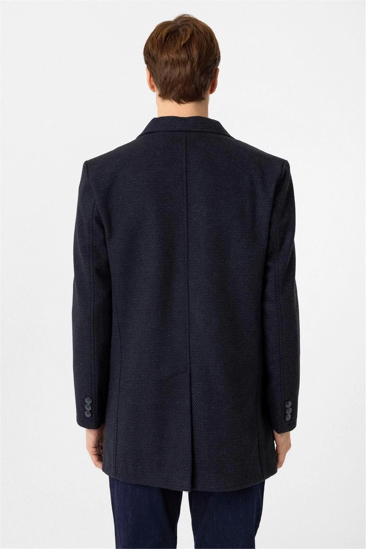 Lacivert Slim Desenli Mono Yaka Kaban