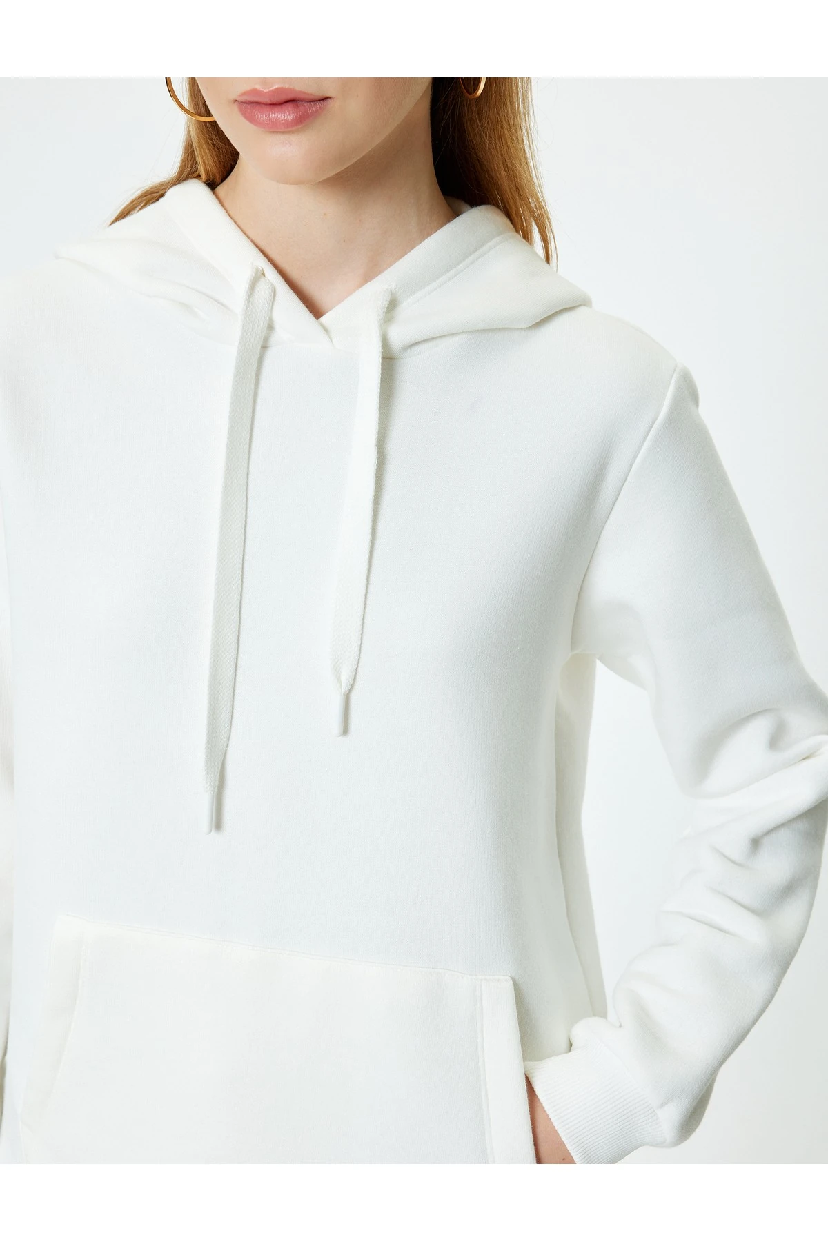 Şardonlu Basic Kapüşonlu Sweatshirt Kanguru Cepli Uzun Kollu