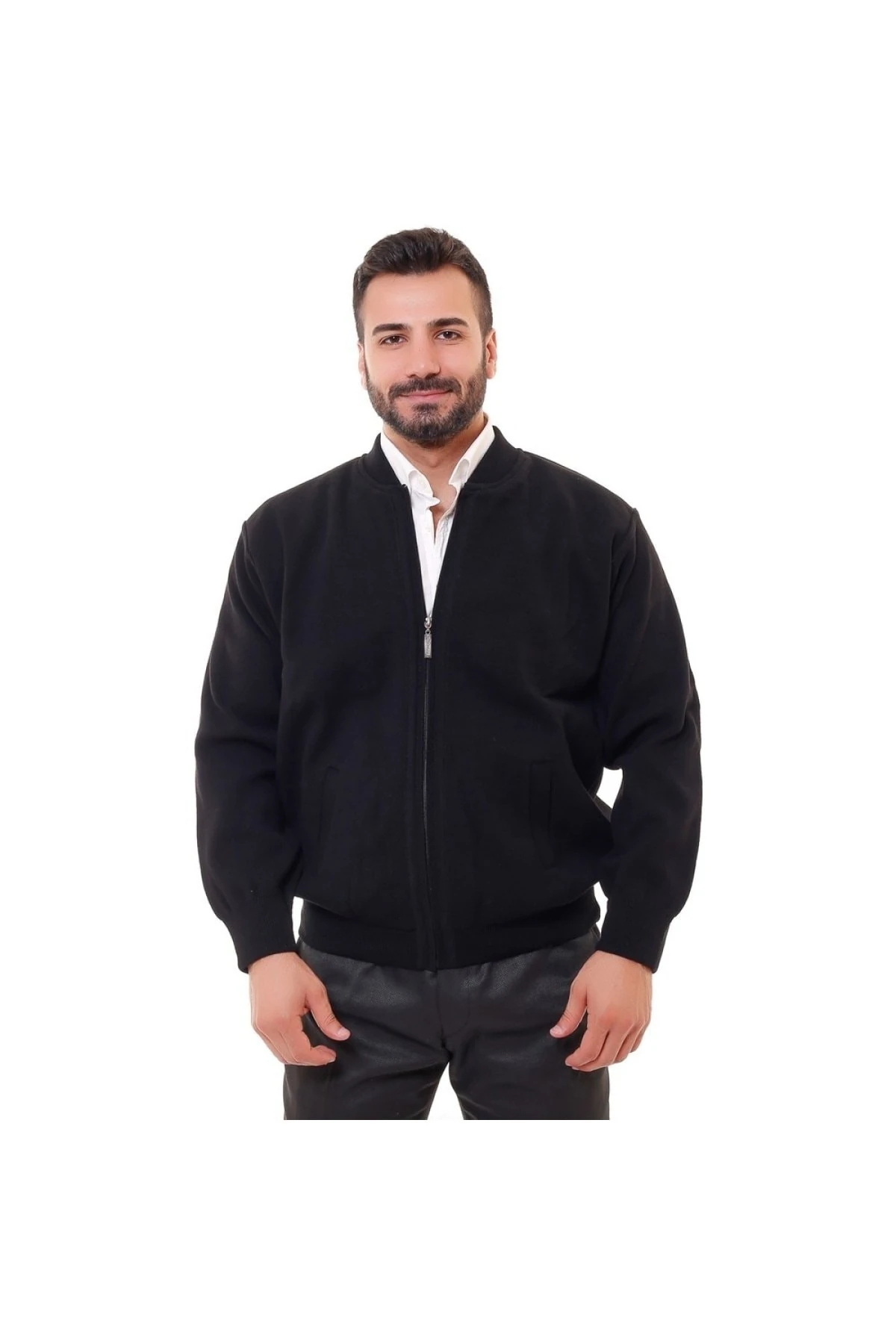 Astarlı Çelik Örme Casual Rahat Kalıp Hırka Mont Antrasit