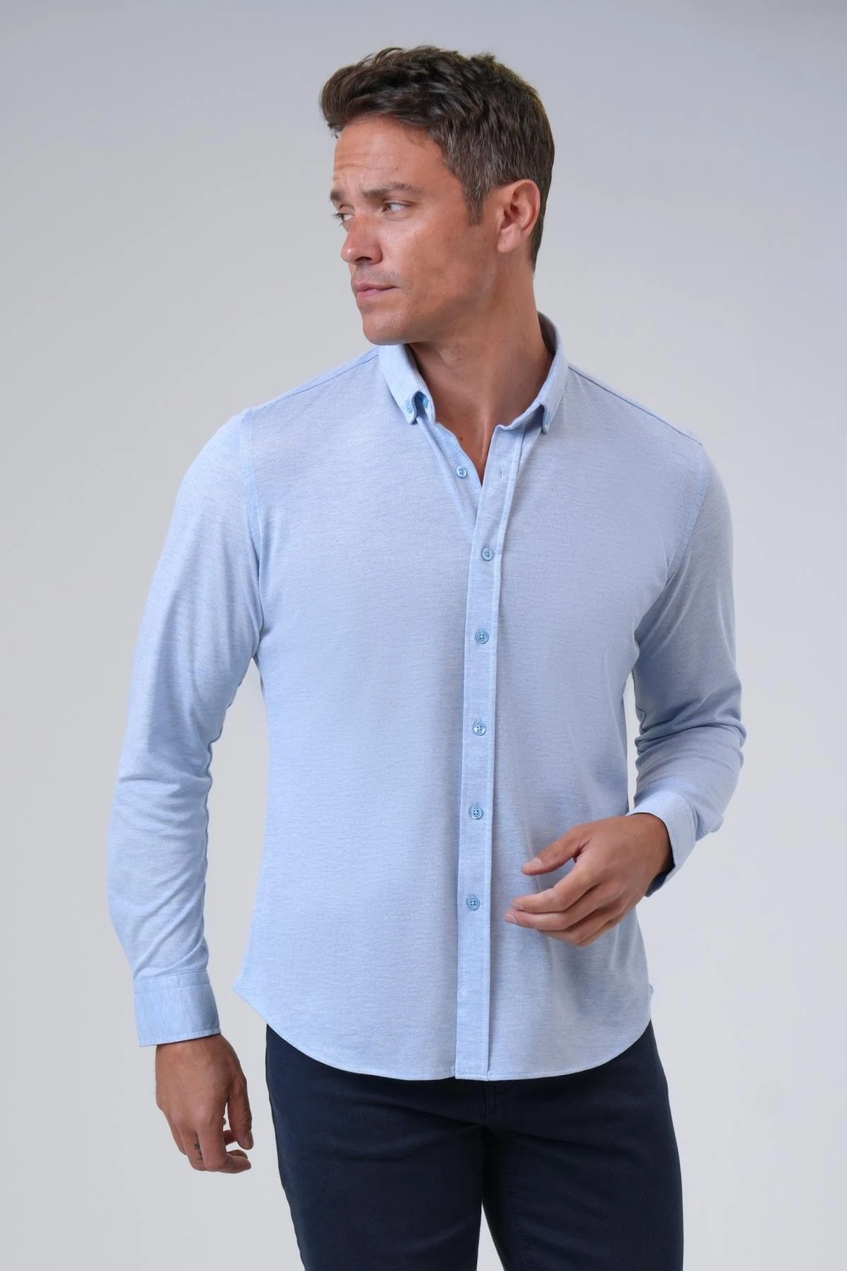 Manşetli Slim Armürlü Gömlek