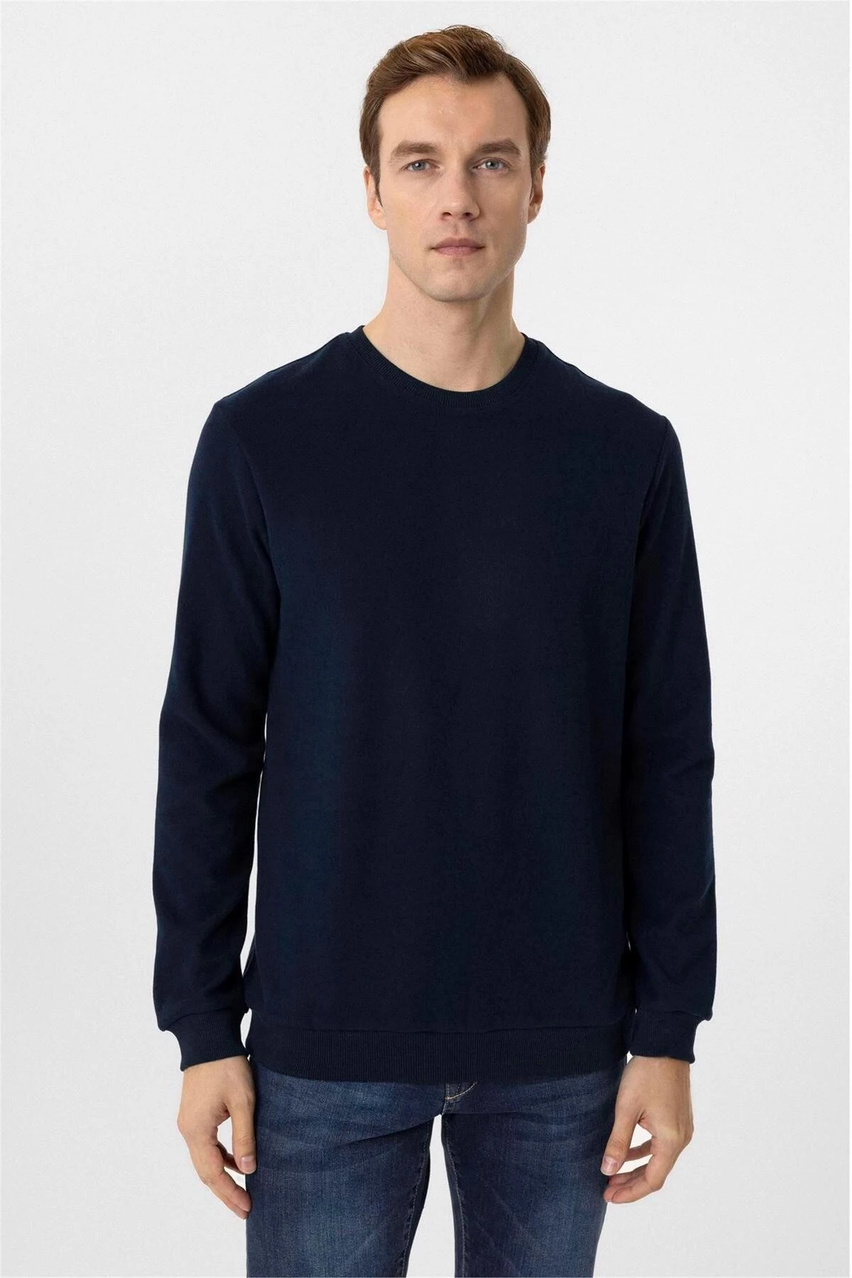 Lacivert Regular Düz Bisiklet Yaka Triko