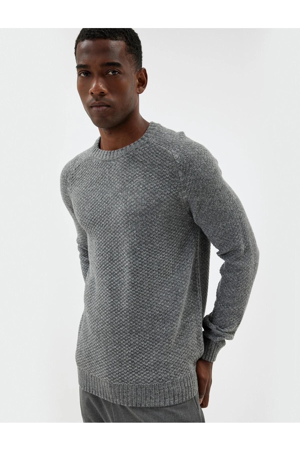 Kışlık Triko Kazak Basic Bisiklet Yaka Dokulu Uzun Kollu