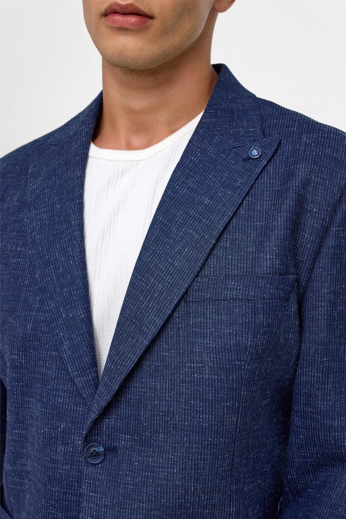 Lacivert Regular Desenli Sivri Yaka 4 Drop Ceket