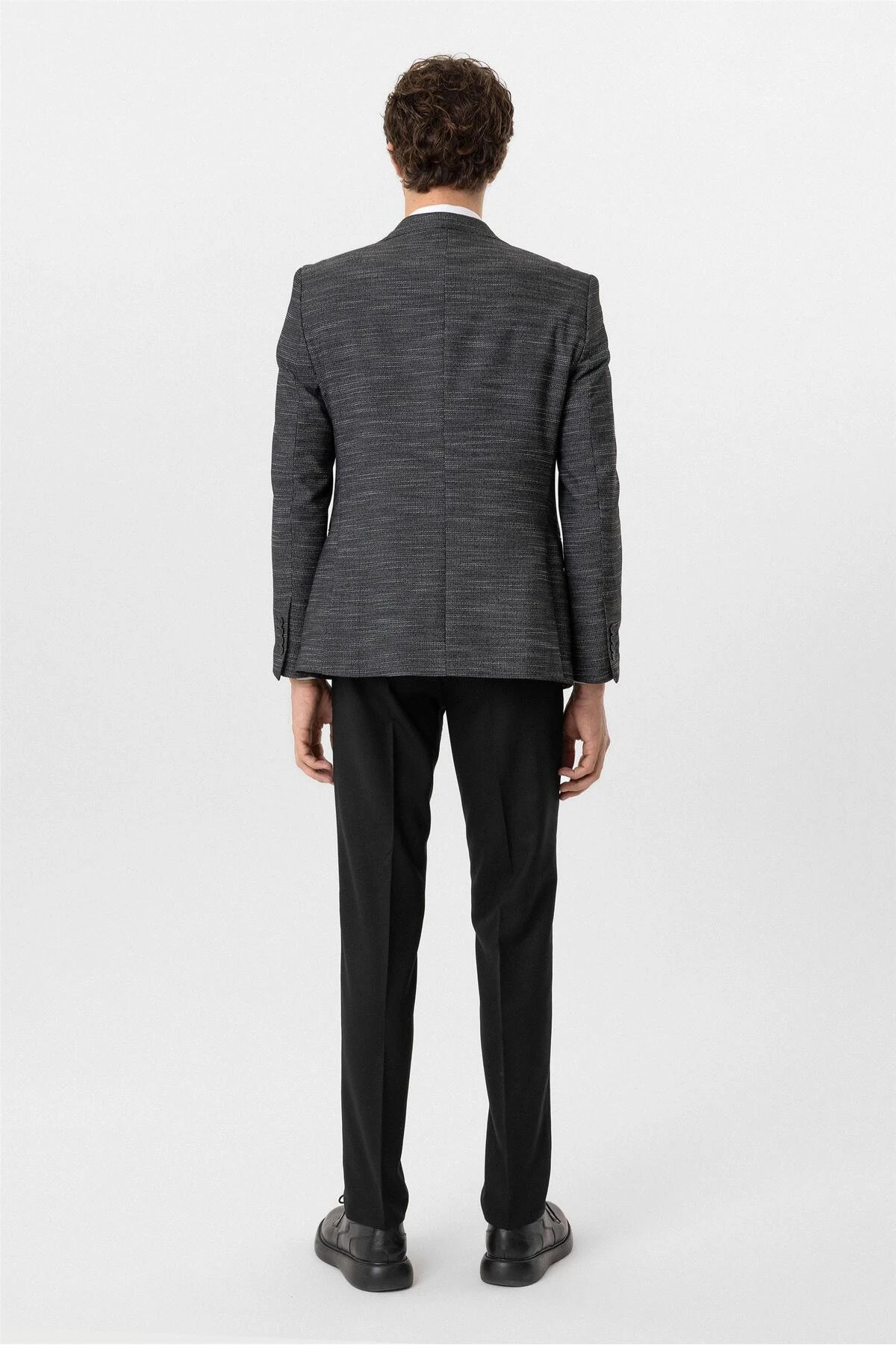 Siyah Slim Fit Desenli Sivri Yaka 6 Drop Yelekli Klasik Takım Elbise