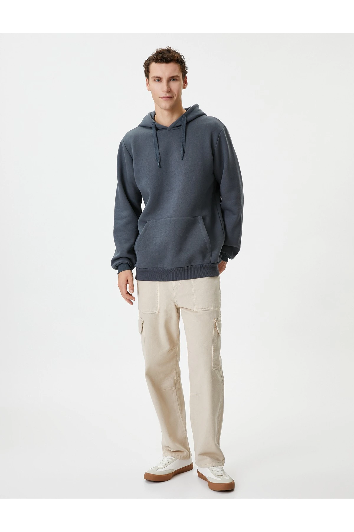 Kapşonlu Sweatshirt Kanguru Cep Detaylı Uzun Kollu Şardonlu