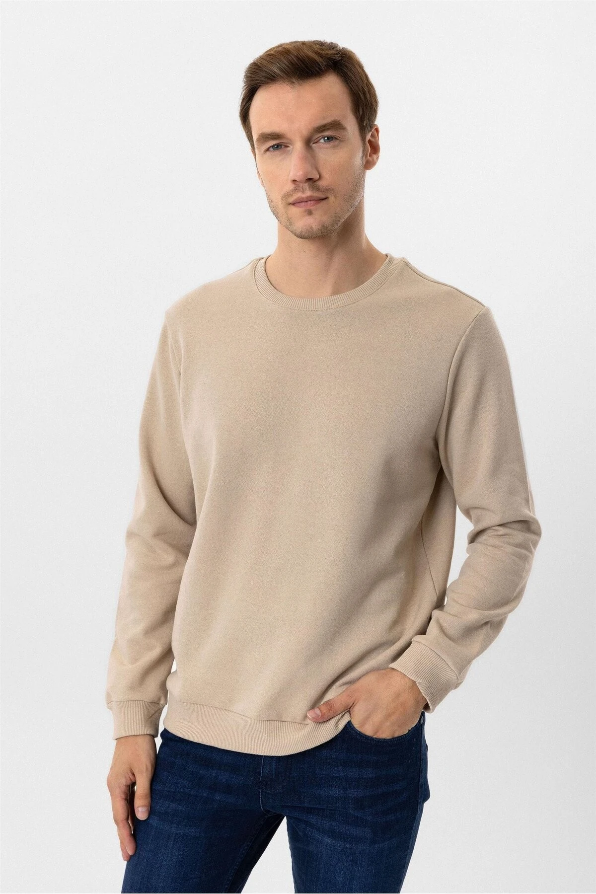 Oversize Kalıp Lacivert O Yaka 3 İplik Yumuşak Dokulu Sweat