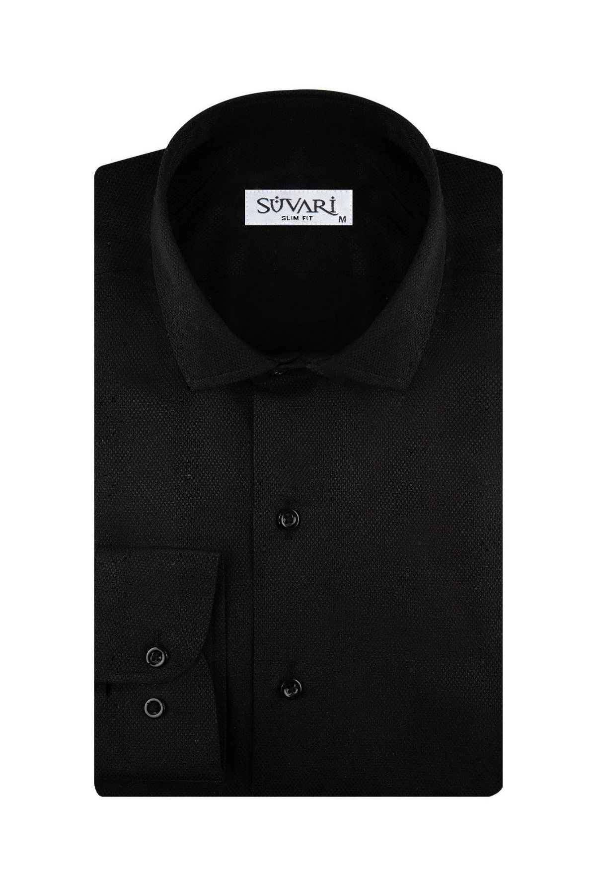 Slim Fit Armür Desenli Siyah Erkek Gömlek