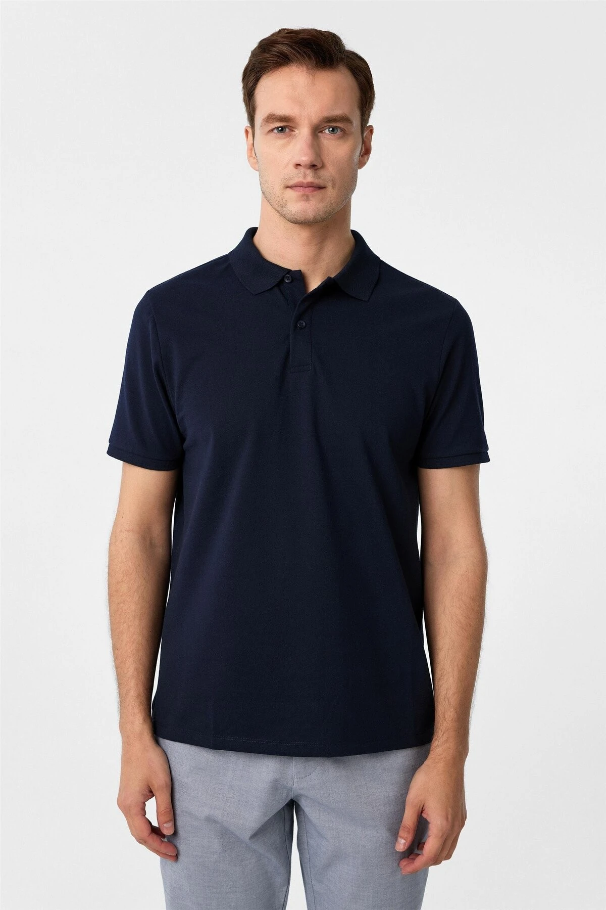 Lacivert Regular Armürlü Polo Yaka Tişört