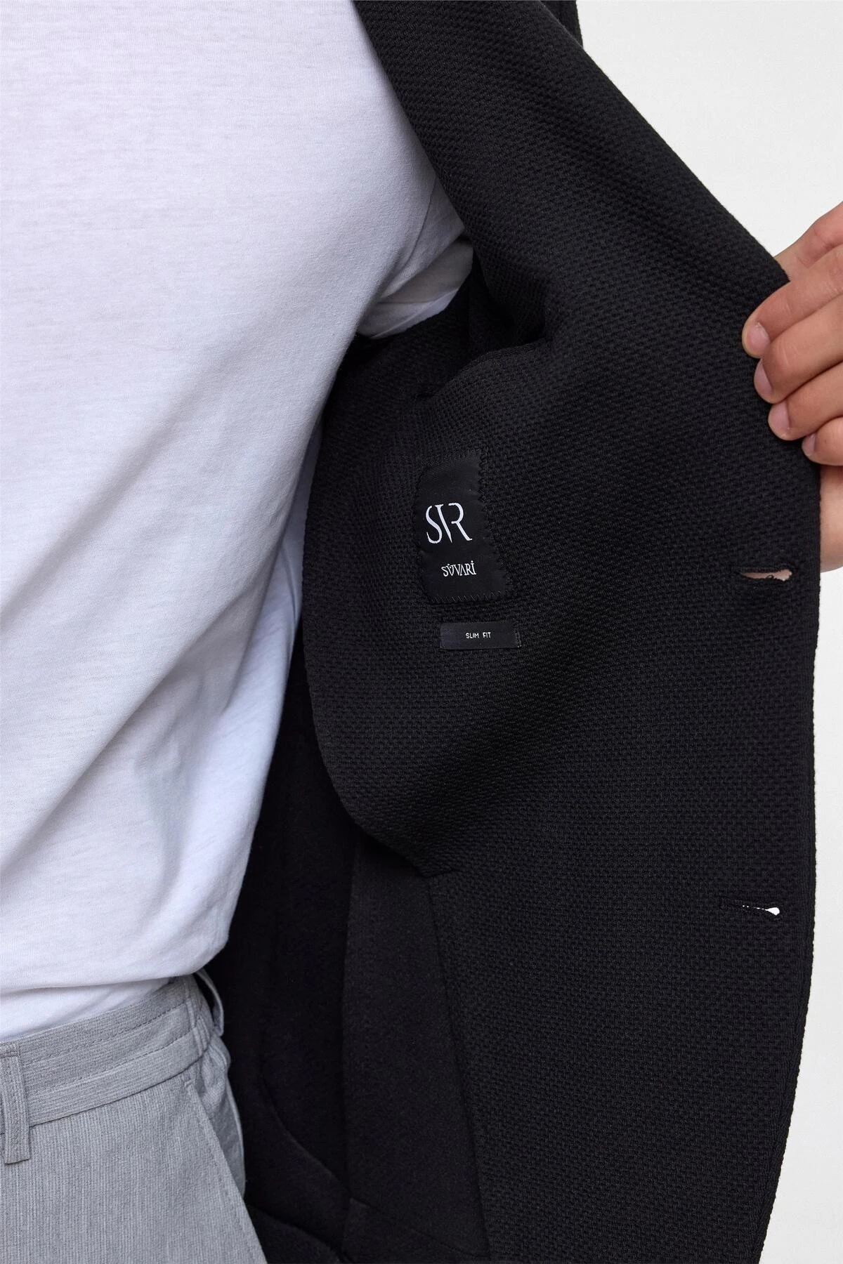 Siyah Slim Fit Desenli Mono Yaka 6 Drop Ceket