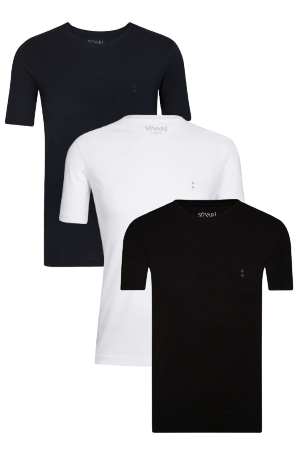 Erkek Siyah Beyaz Haki Pamuk O Yaka 3lü Tshirt