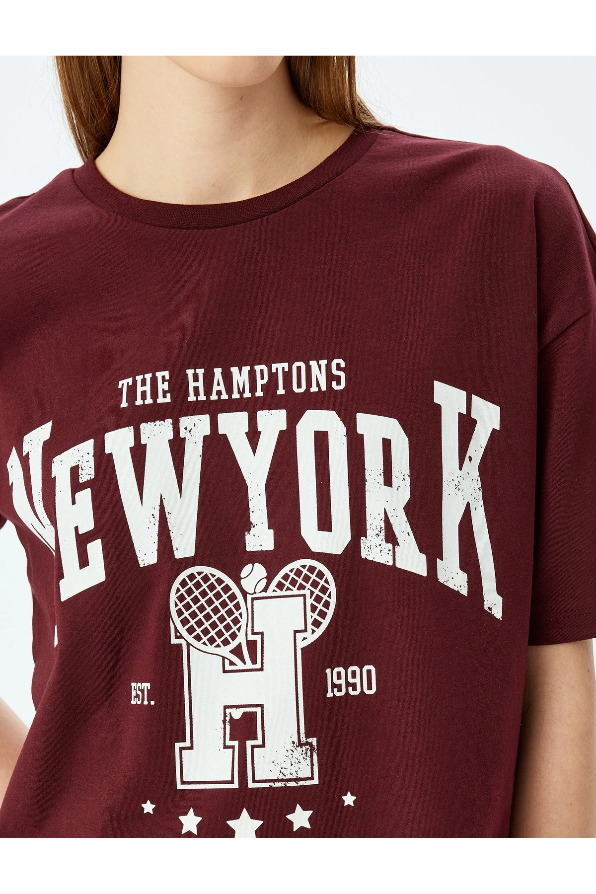 Kolej Baskılı Kısa Kollu Bisiklet Yaka Rahat Kalıp Tişört