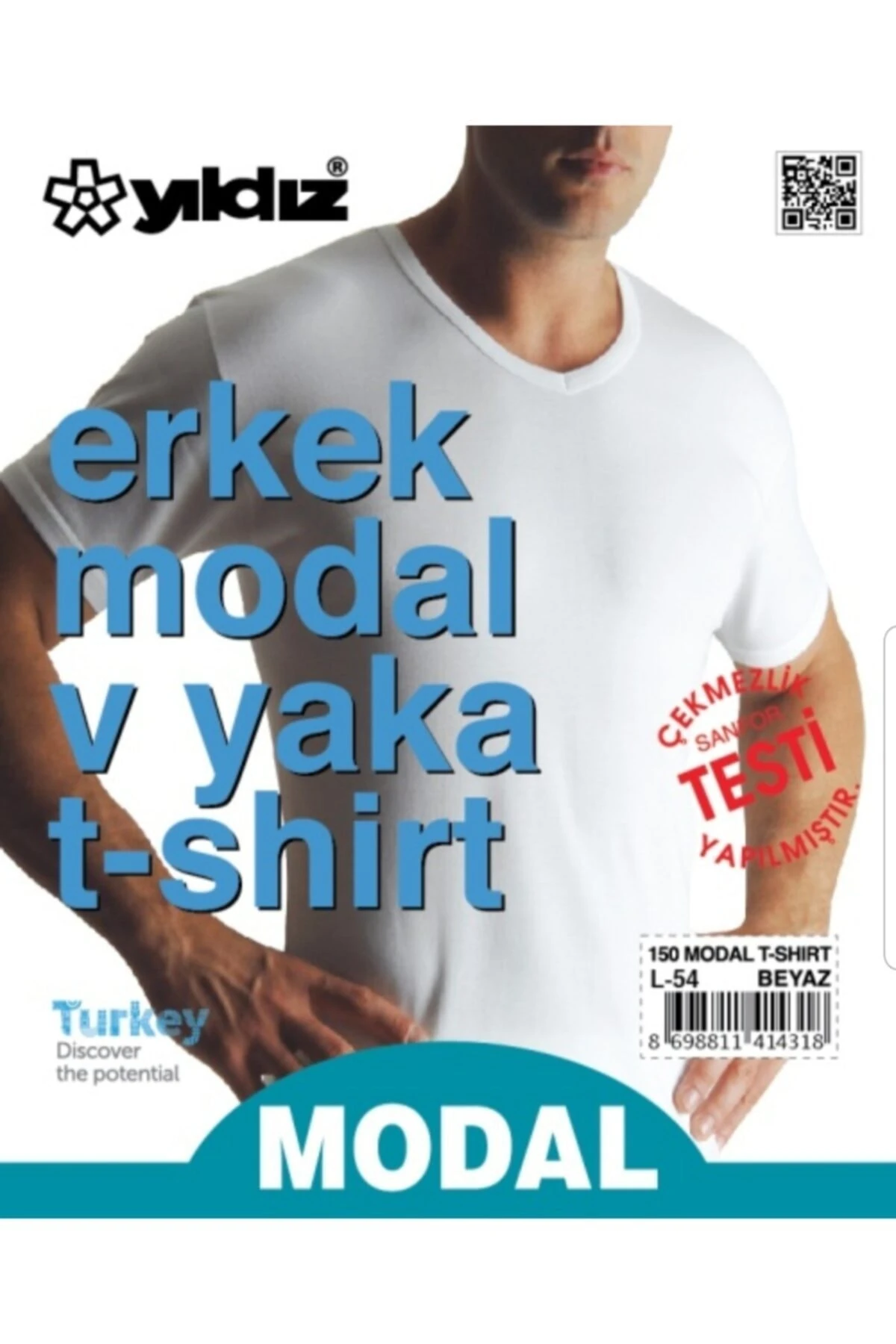 Erkek Beyaz 150 Modal V Yaka Kısa Kol Erkek T-shirt