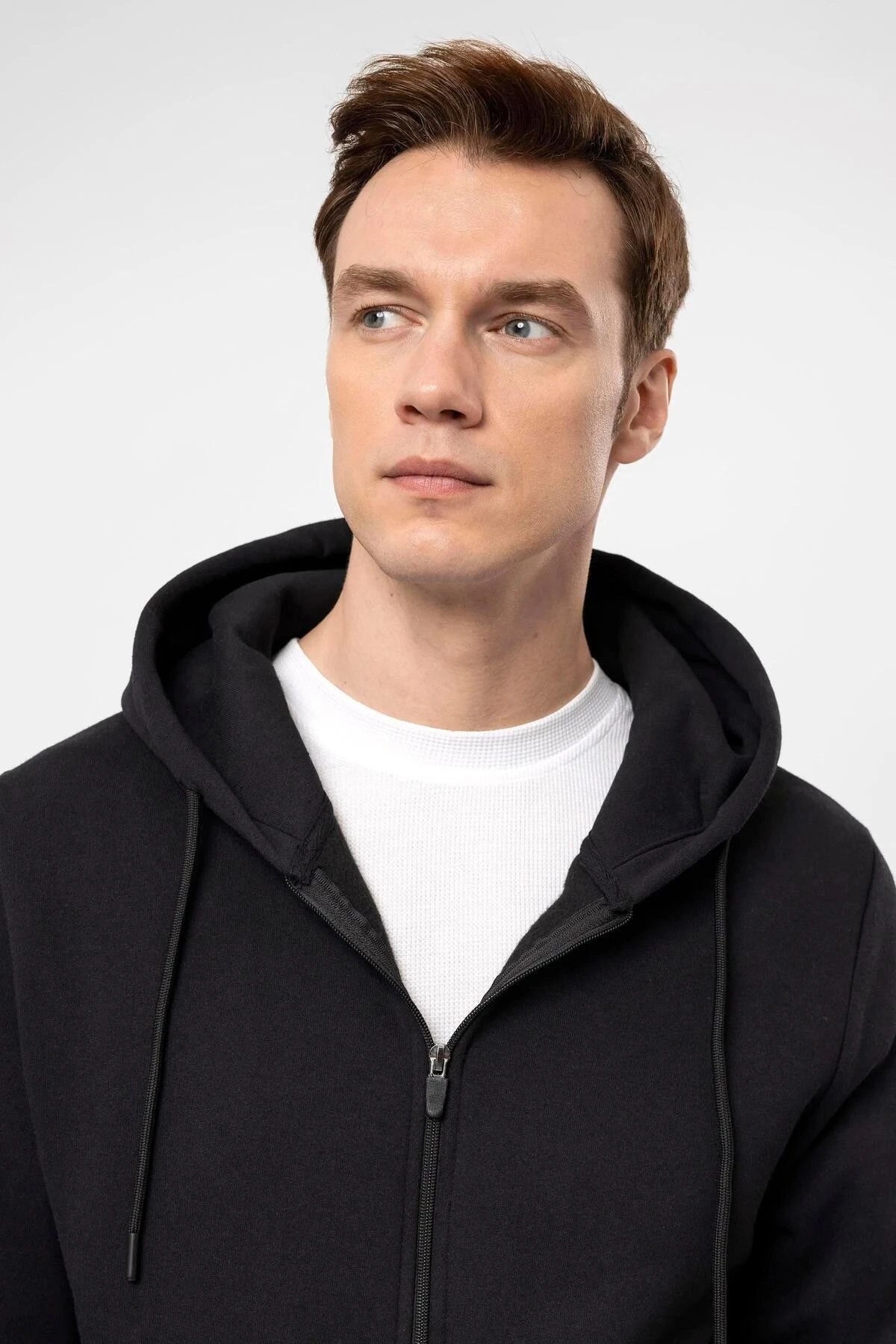 Süvari Kapüşonlu Fermuarlı Yaka Regular Kalıp Düz Lacivert Sweatshirt