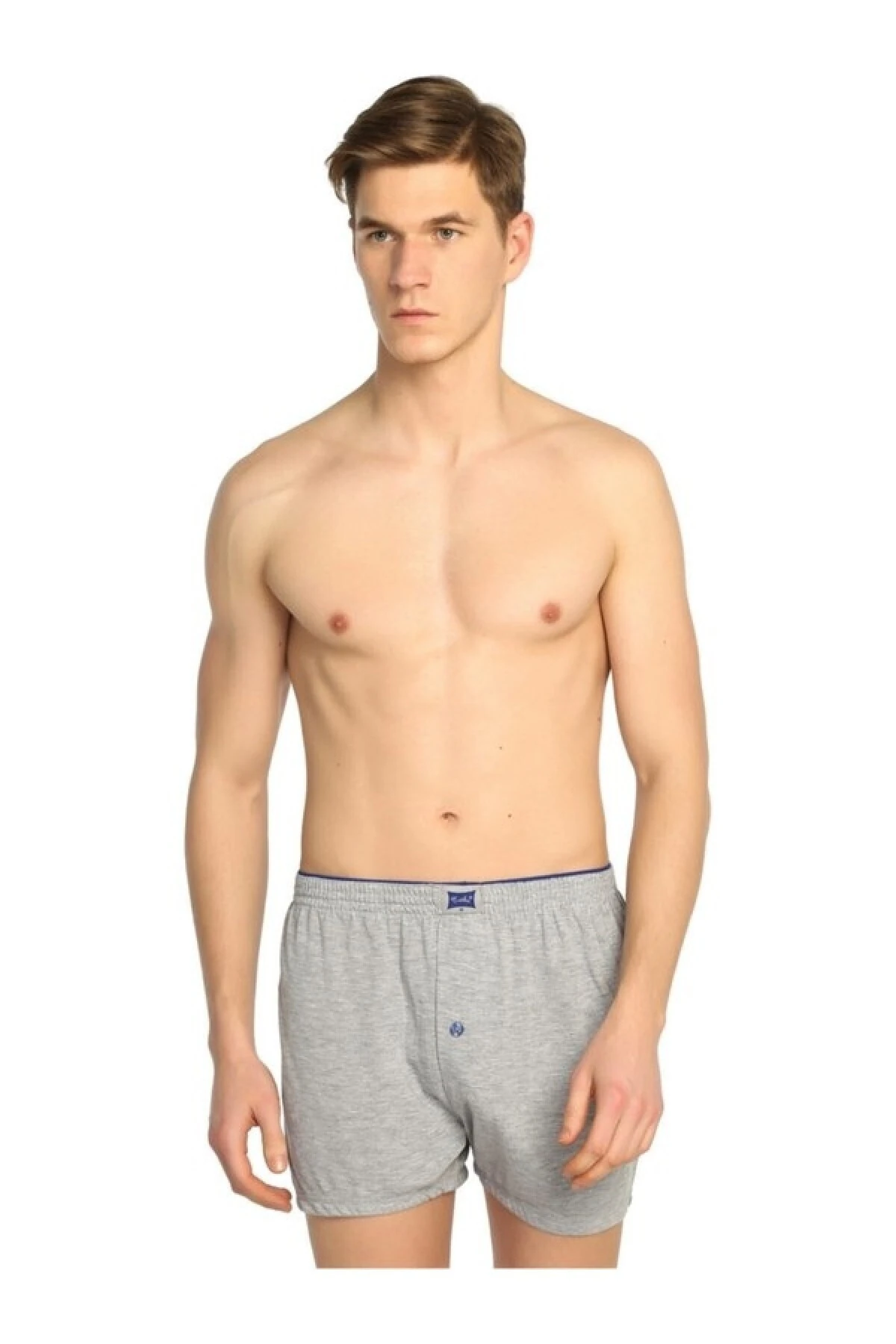Paket Battal Erkek Penye Düğmeli Düz Boxer Gri 6'lı