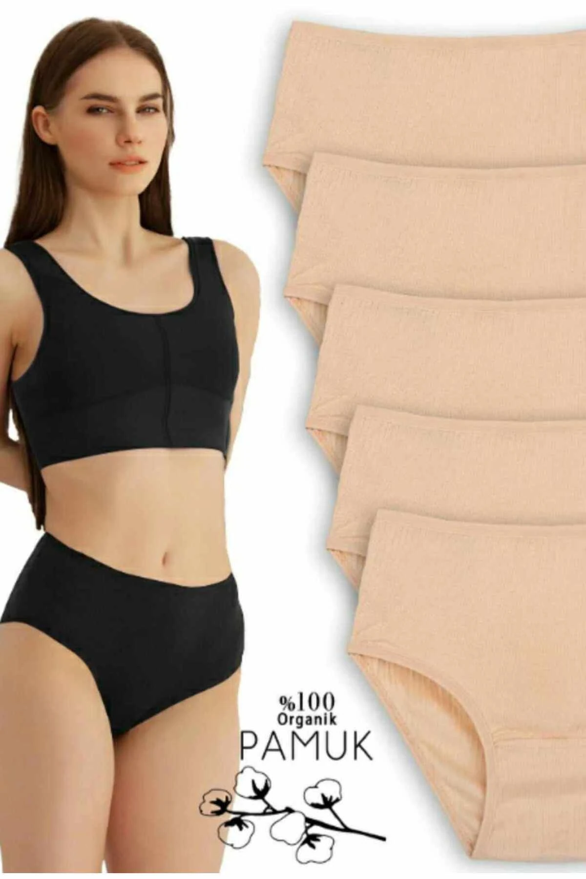Kadın Külot Yüksek Bel Bato Fitilli 3'lü Ten,taş,gül Kurusu %100 Pamuk Yumuşacık Likralı Esnek