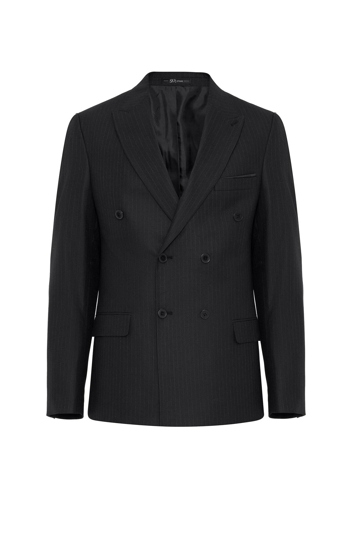 Siyah Slim Fit Desenli Sivri Yaka 6 Drop Klasik Takım Elbise